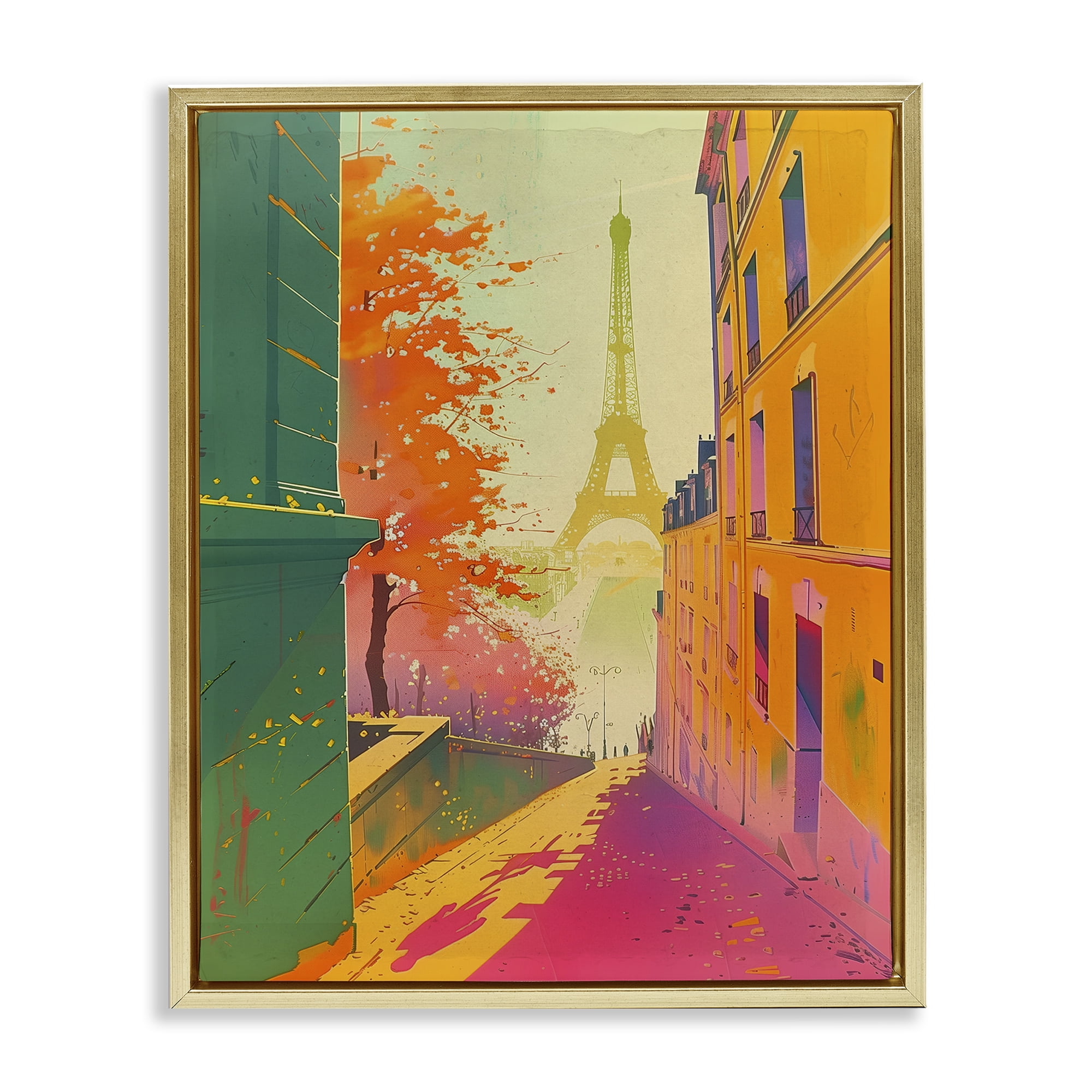 Stupell Industries Abstract Paris View Town & City Painting Gold Floater Framed Art Print Wall Art, 25 x 31
