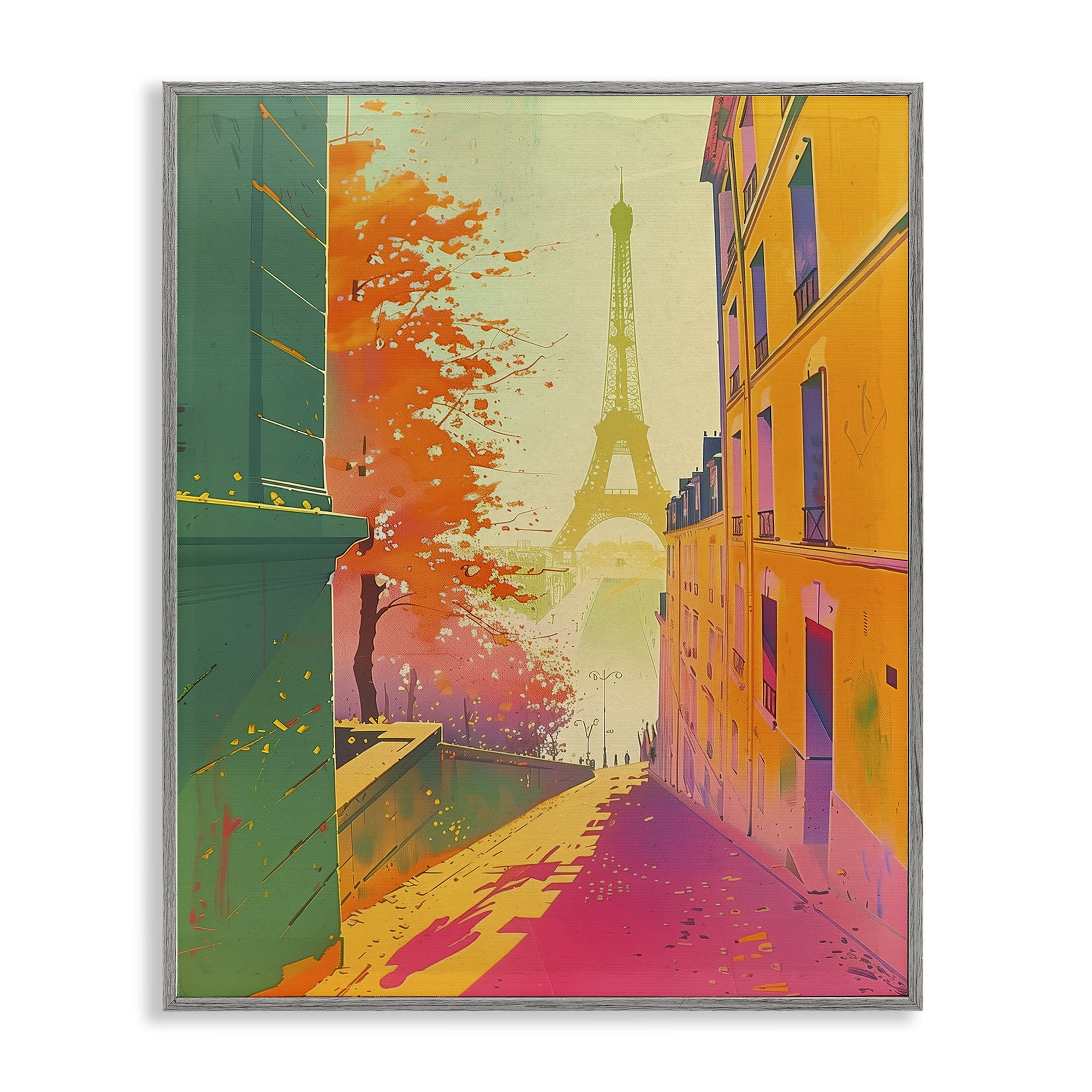 Stupell Industries Abstract Paris View Town & City Painting Gray Framed Art Print Wall Art, 16 x 20