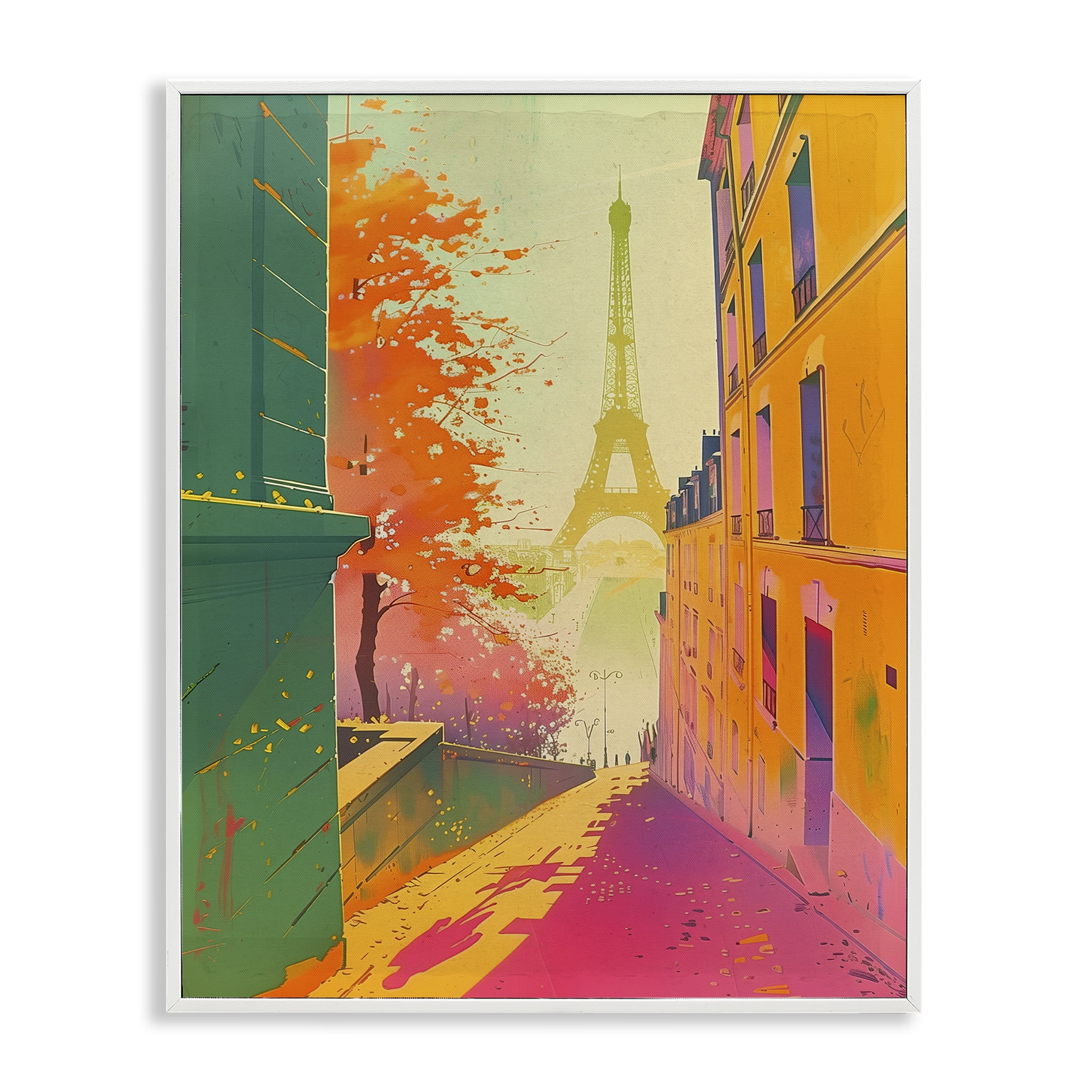 Stupell Industries Abstract Paris View Town & City Painting White Framed Art Print Wall Art, 11 x 14