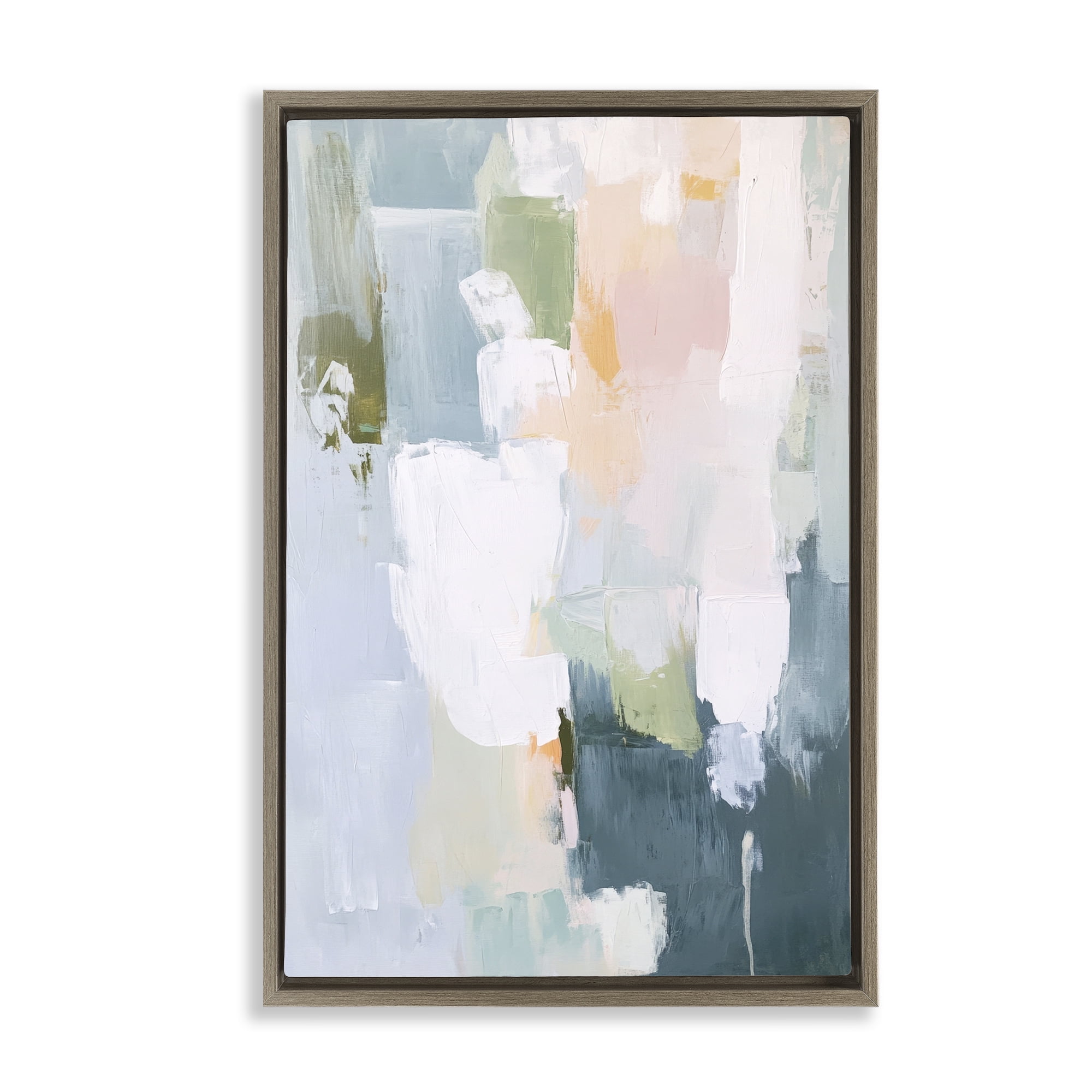 Stupell Industries Abstract Pastel Brushstroke Composition Brown Framed Floater Canvas Wall Art, design by Petal Prints Design