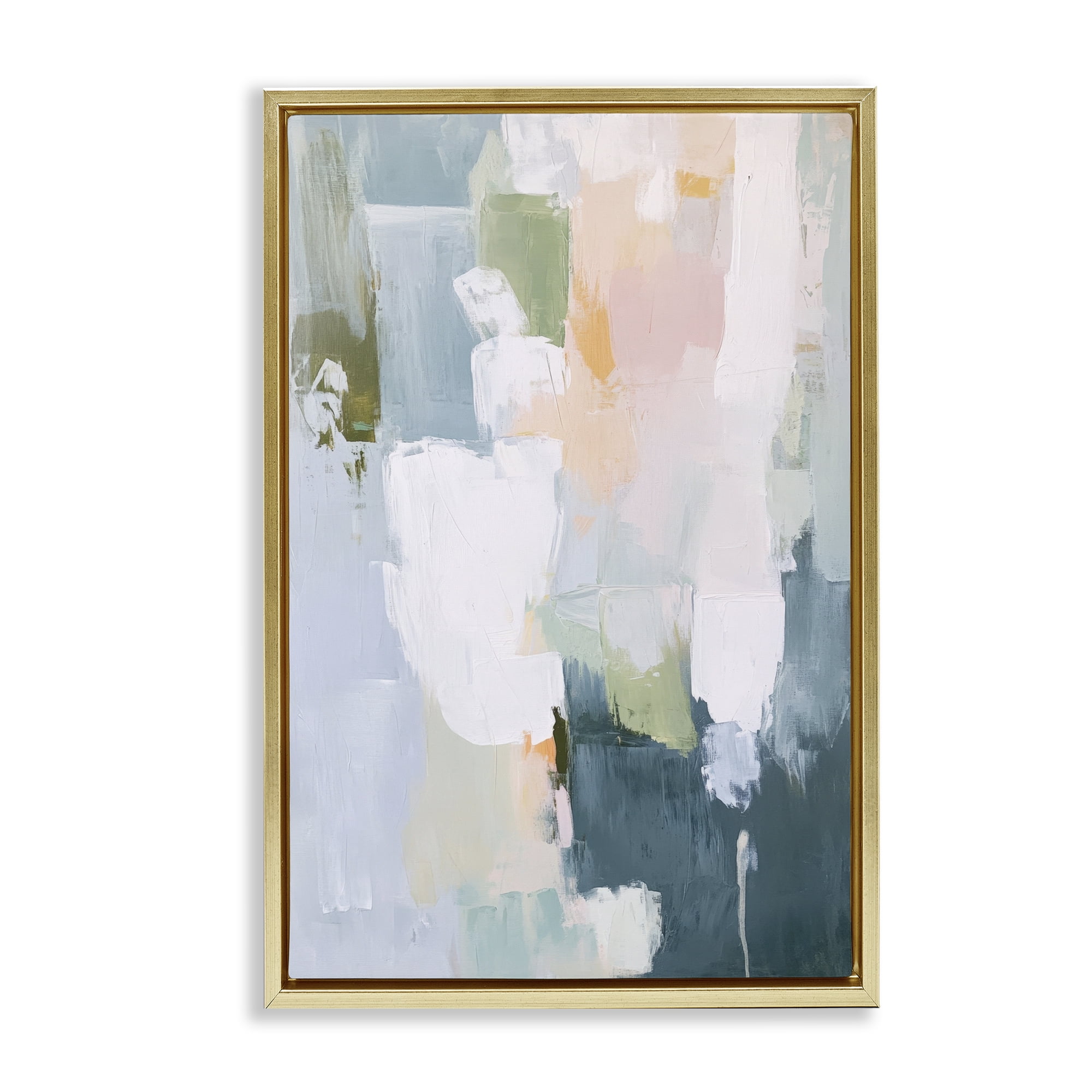 Stupell Industries Abstract Pastel Brushstroke Composition Gold Framed Floater Canvas Wall Art, design by Petal Prints Design