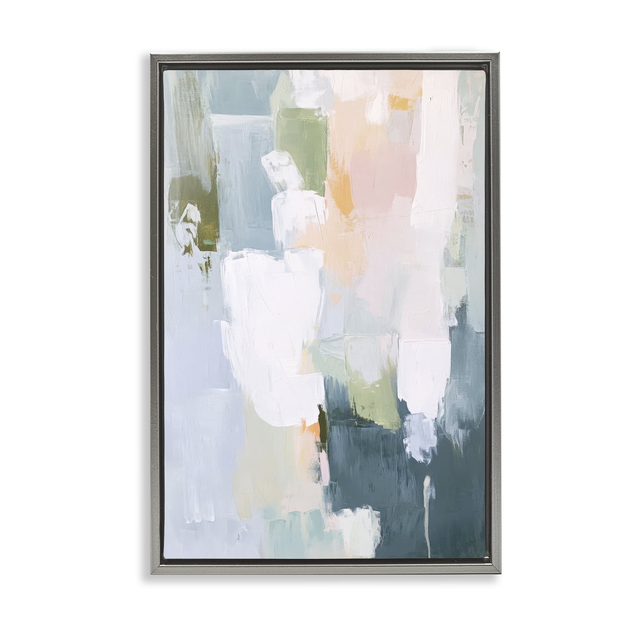 Stupell Industries Abstract Pastel Brushstroke Composition Gray Framed Floater Canvas Wall Art, design by Petal Prints Design