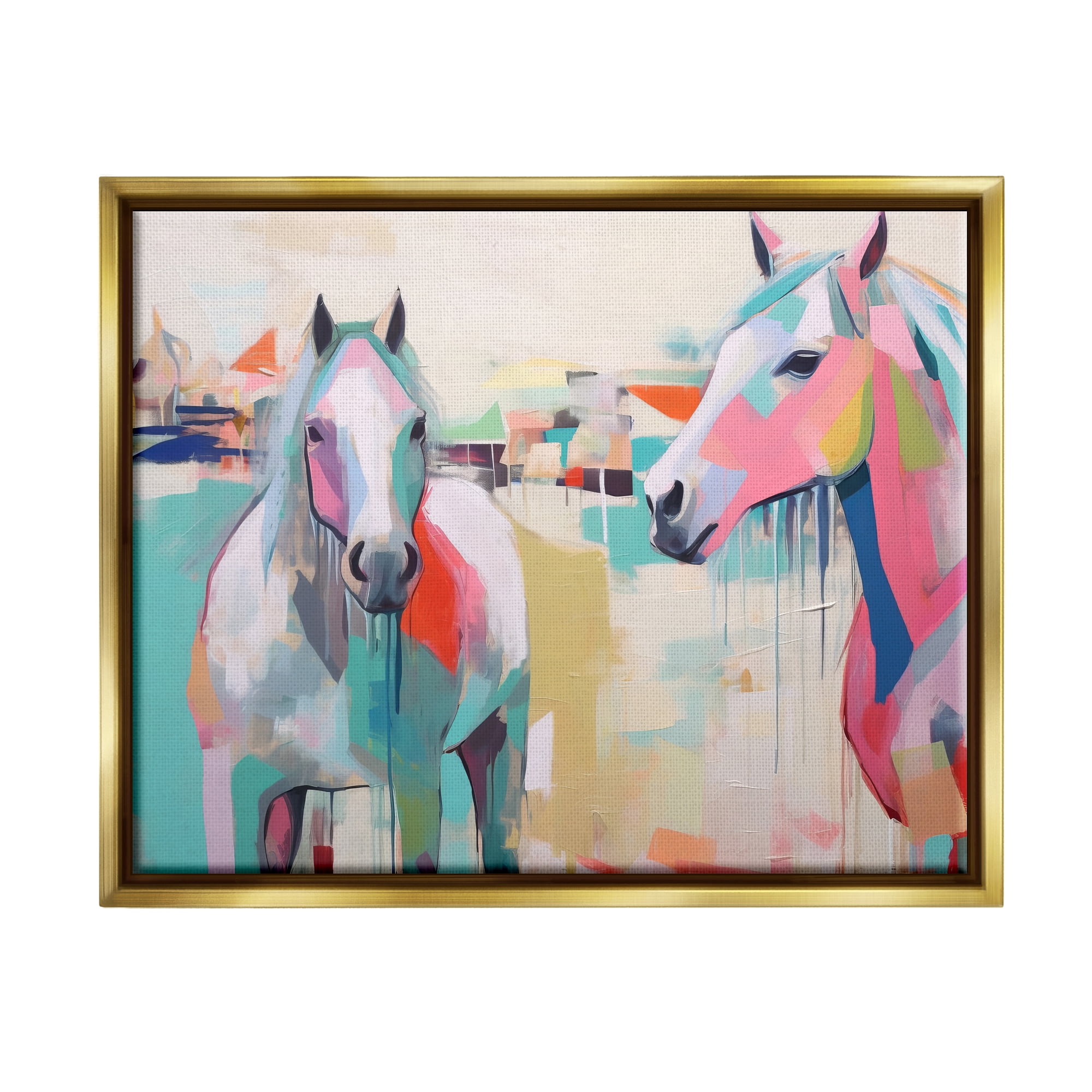 Stupell Industries Abstract Pastel Horses Animals & Insects Painting Gold Floater Framed Canvas Art Print Wall Art, 21 x 17