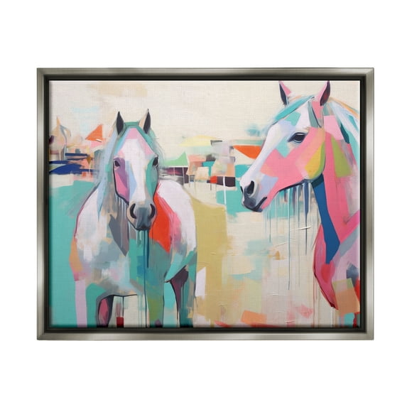 Stupell Industries Abstract Pastel Horses Animals & Insects Painting Gray Floater Framed Canvas Art Print Wall Art, 21 x 17