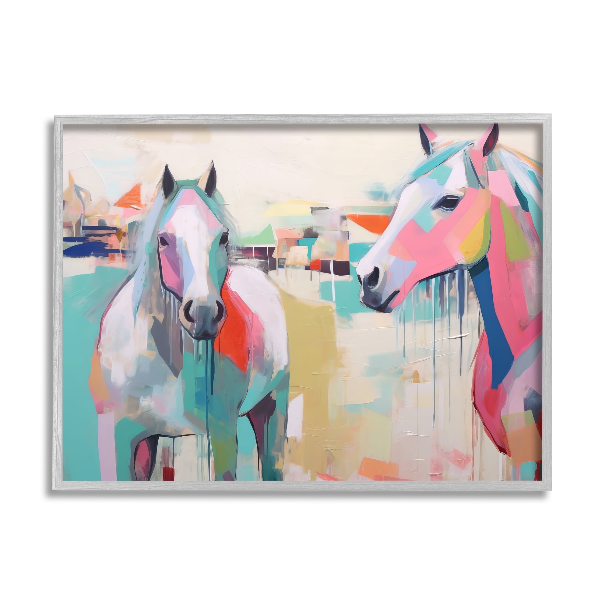 Stupell Industries Abstract Pastel Horses Animals & Insects Painting Gray Framed Art Print Wall Art, 20 x 16