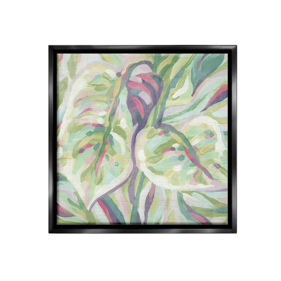 Stupell Industries Abstract Pastel Leaves Botanical & Floral Painting Black Floater Framed Canvas Art Print Wall Art, 18 x 18