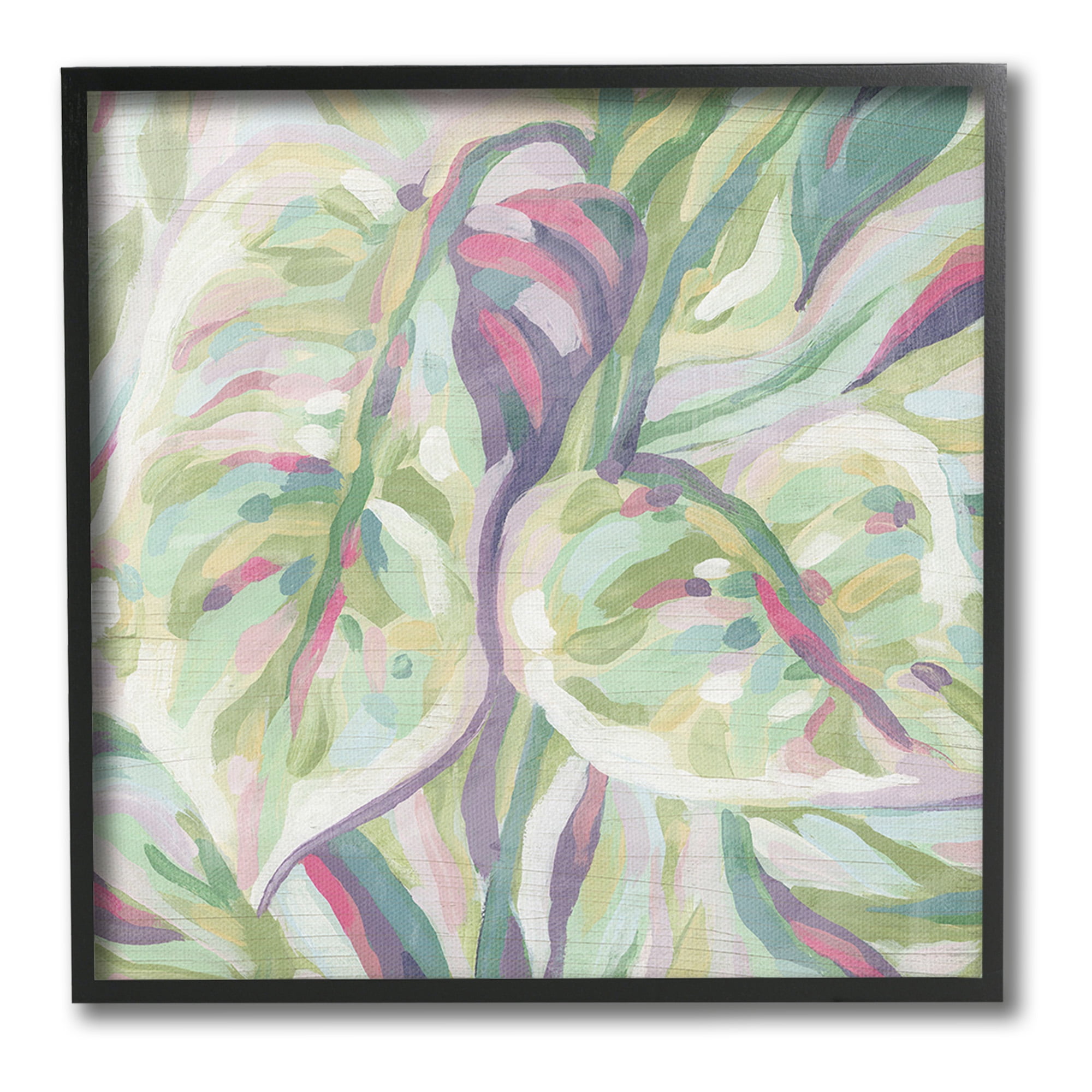 Stupell Industries Abstract Pastel Leaves Botanical & Floral Painting Black Framed Art Print Wall Art, 24 x 24