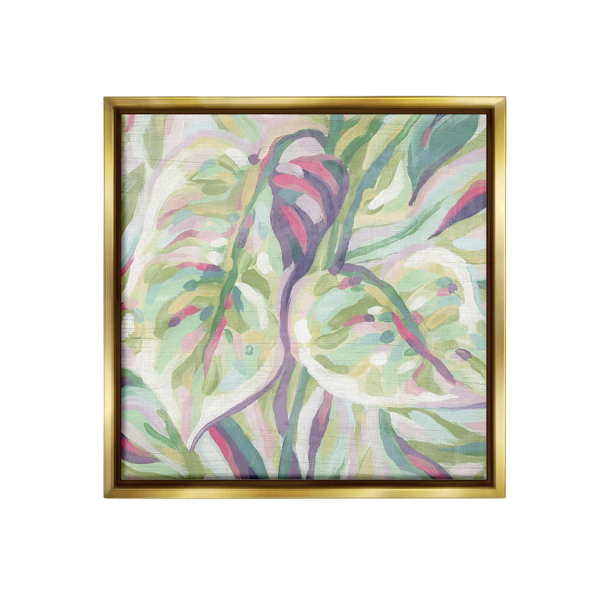 Stupell Industries Abstract Pastel Leaves Botanical & Floral Painting Gold Floater Framed Canvas Art Print Wall Art, 18 x 18