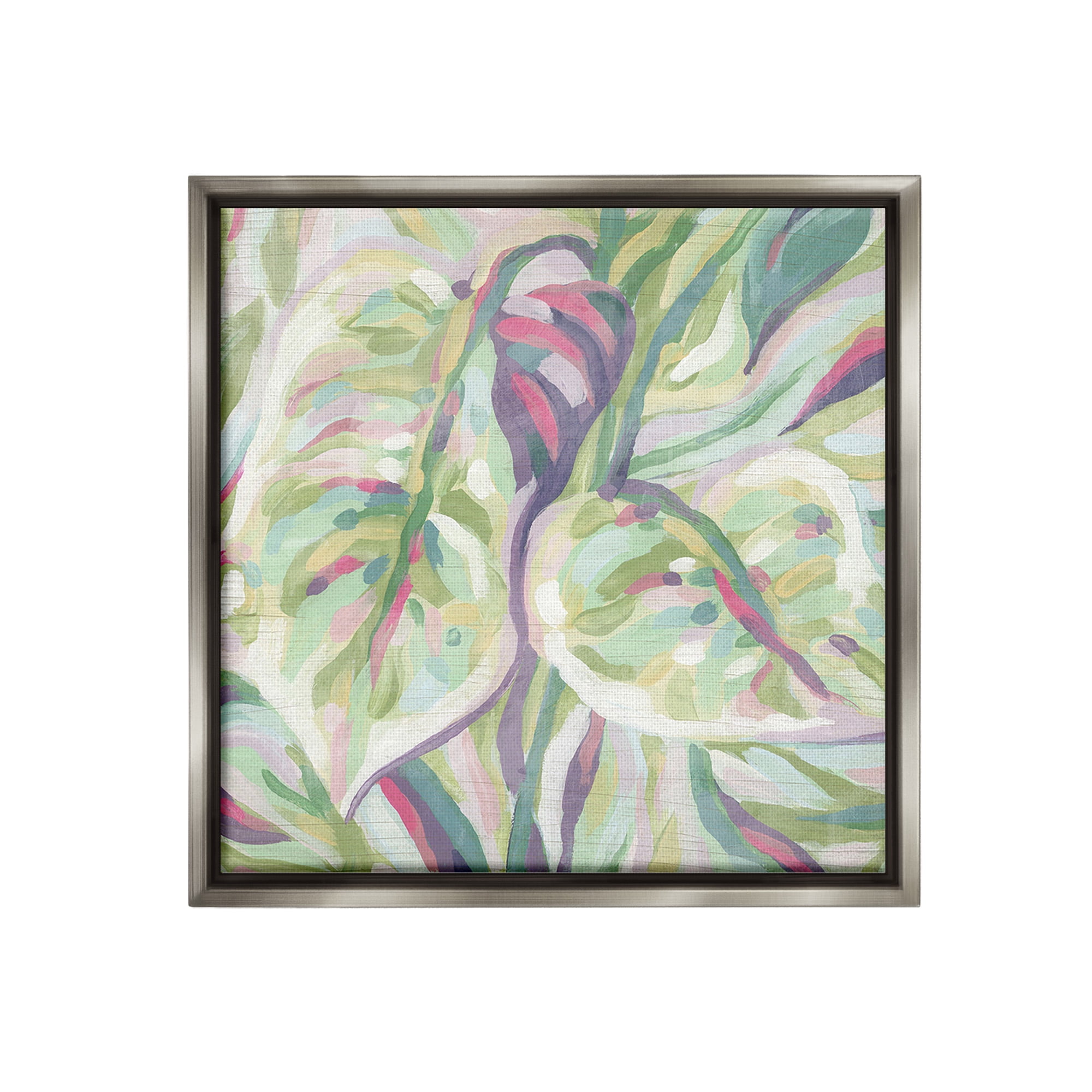 Stupell Industries Abstract Pastel Leaves Botanical & Floral Painting Gray Floater Framed Canvas Art Print Wall Art, 25 x 25