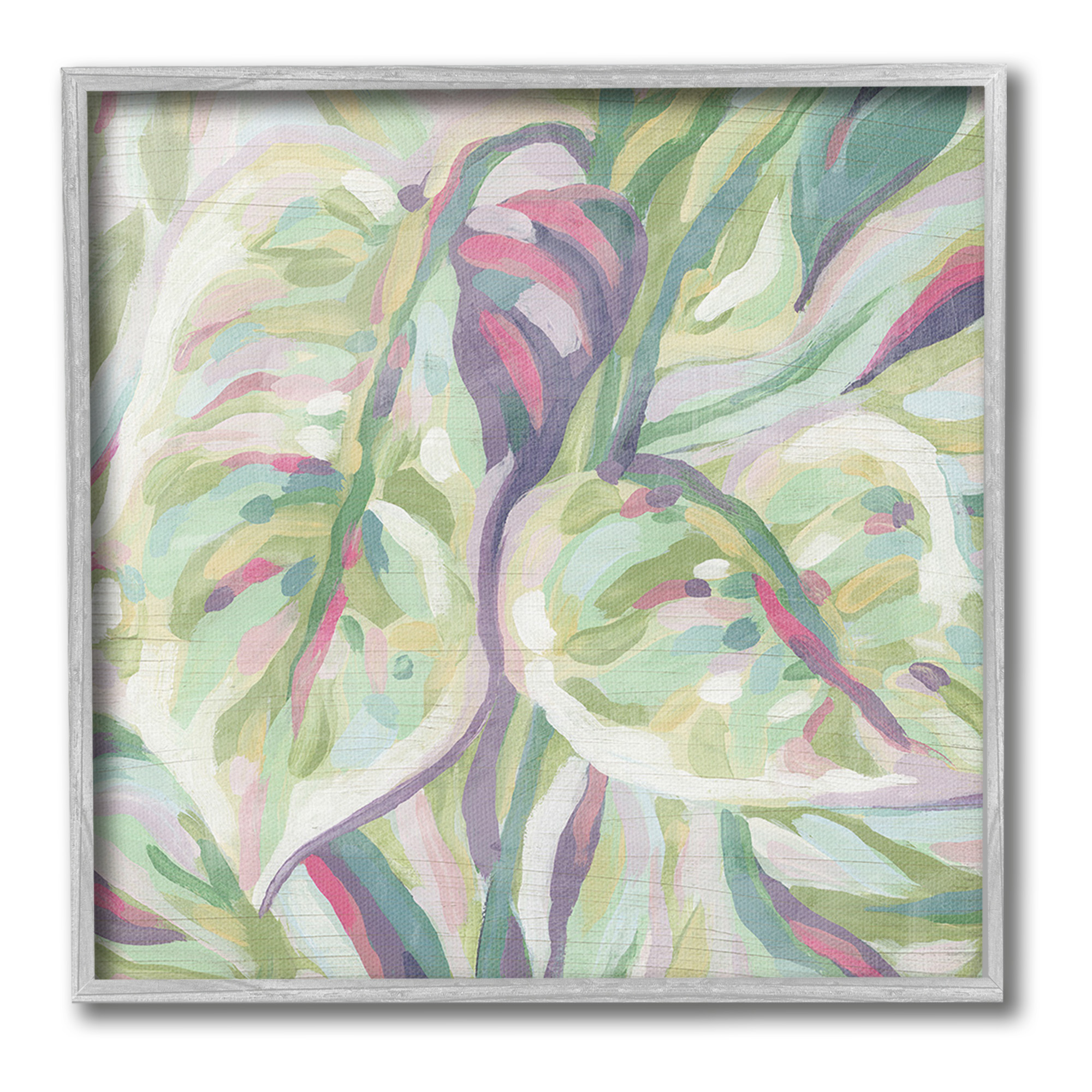 Stupell Industries Abstract Pastel Leaves Botanical & Floral Painting Gray Framed Art Print Wall Art, 24 x 24
