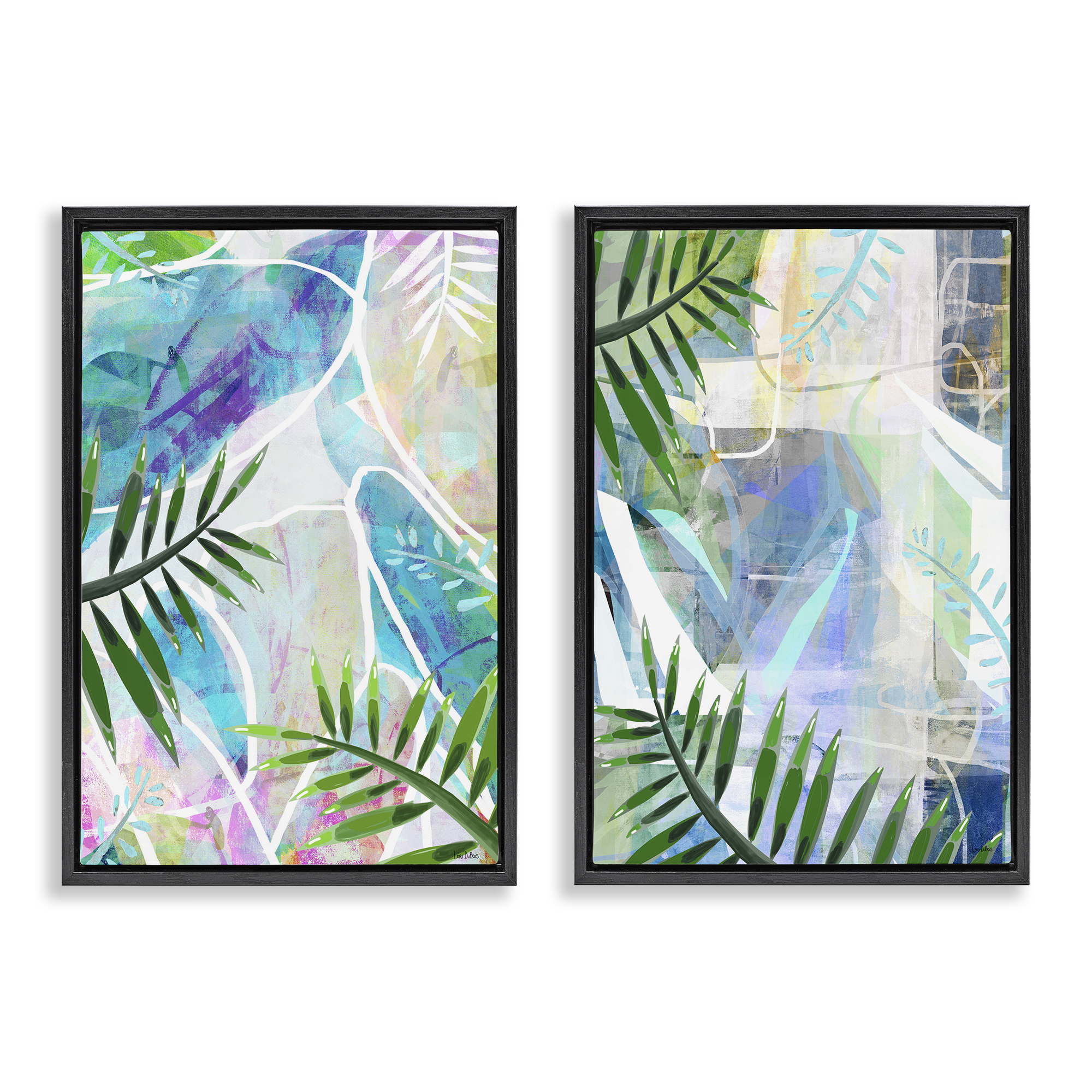 Stupell Industries Abstract Pastel Palm Shapes Plants & Flowers Painting Black Floater Framed Canvas Art Print Wall Art, 21 x 31, Set of 2