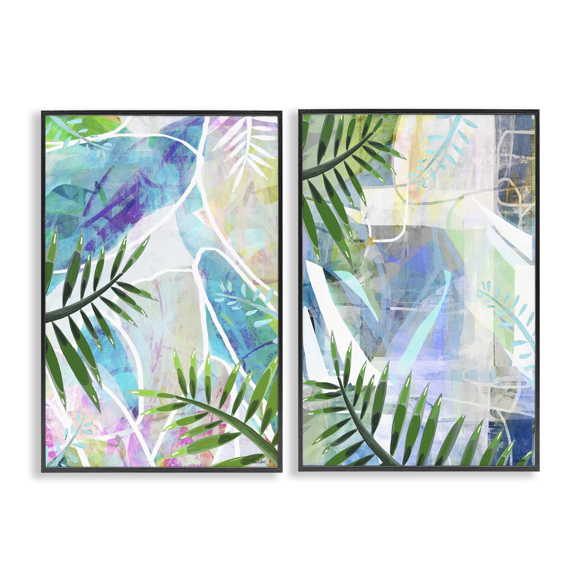 Stupell Industries Abstract Pastel Palm Shapes Plants & Flowers Painting Black Framed Art Print Wall Art, 16 x 24, Set of 2