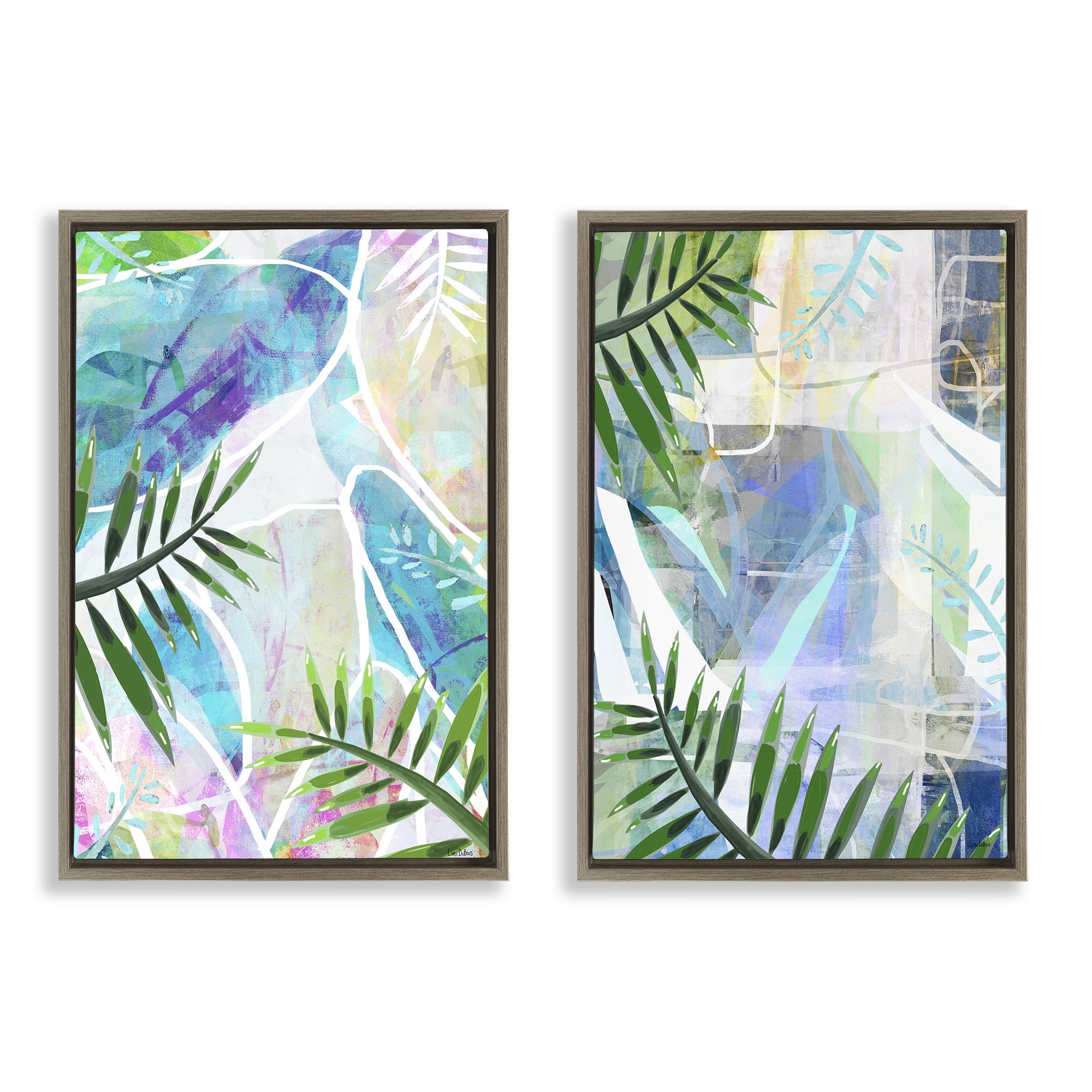 Stupell Industries Abstract Pastel Palm Shapes Plants & Flowers Painting Brown Floater Framed Canvas Art Print Wall Art, 17 x 25, Set of 2