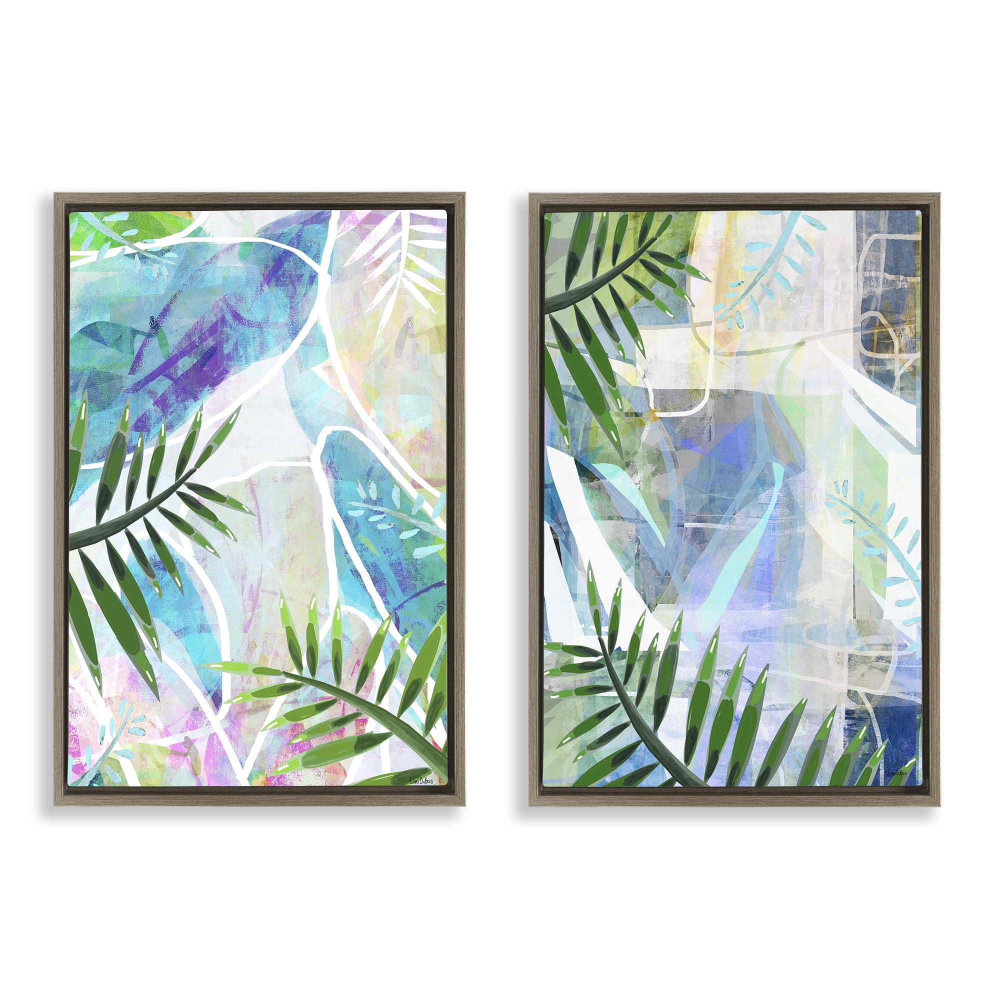 Stupell Industries Abstract Pastel Palm Shapes Plants & Flowers Painting Brown Floater Framed Canvas Art Print Wall Art, 21 x 31, Set of 2