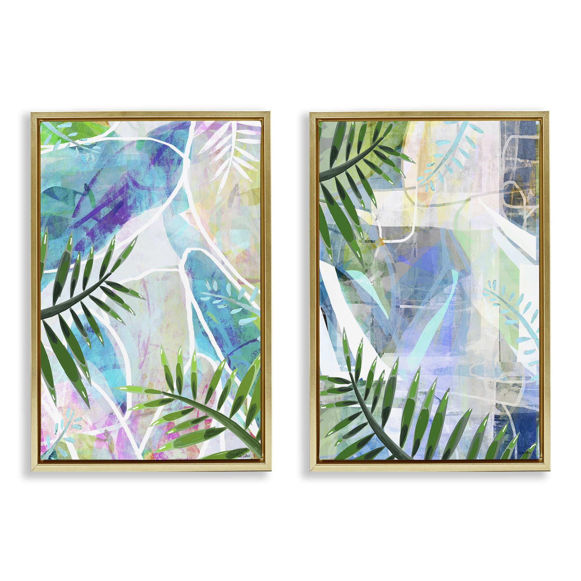 Stupell Industries Abstract Pastel Palm Shapes Plants & Flowers Painting Gold Floater Framed Canvas Art Print Wall Art, 17 x 25, Set of 2