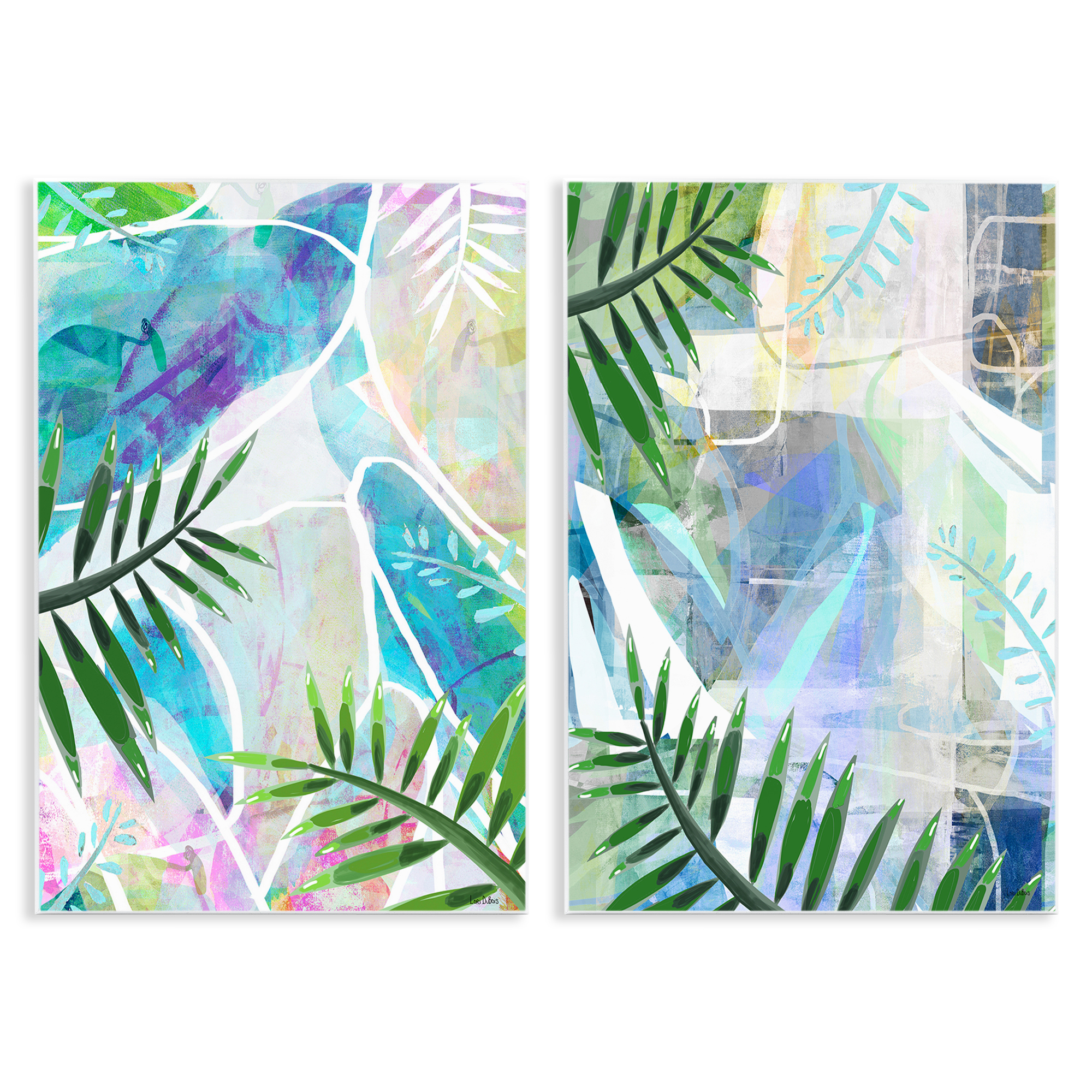 Stupell Industries Abstract Pastel Palm Shapes Plants & Flowers Painting Unframed Art Print Wall Art, 13 x 19, Set of 2