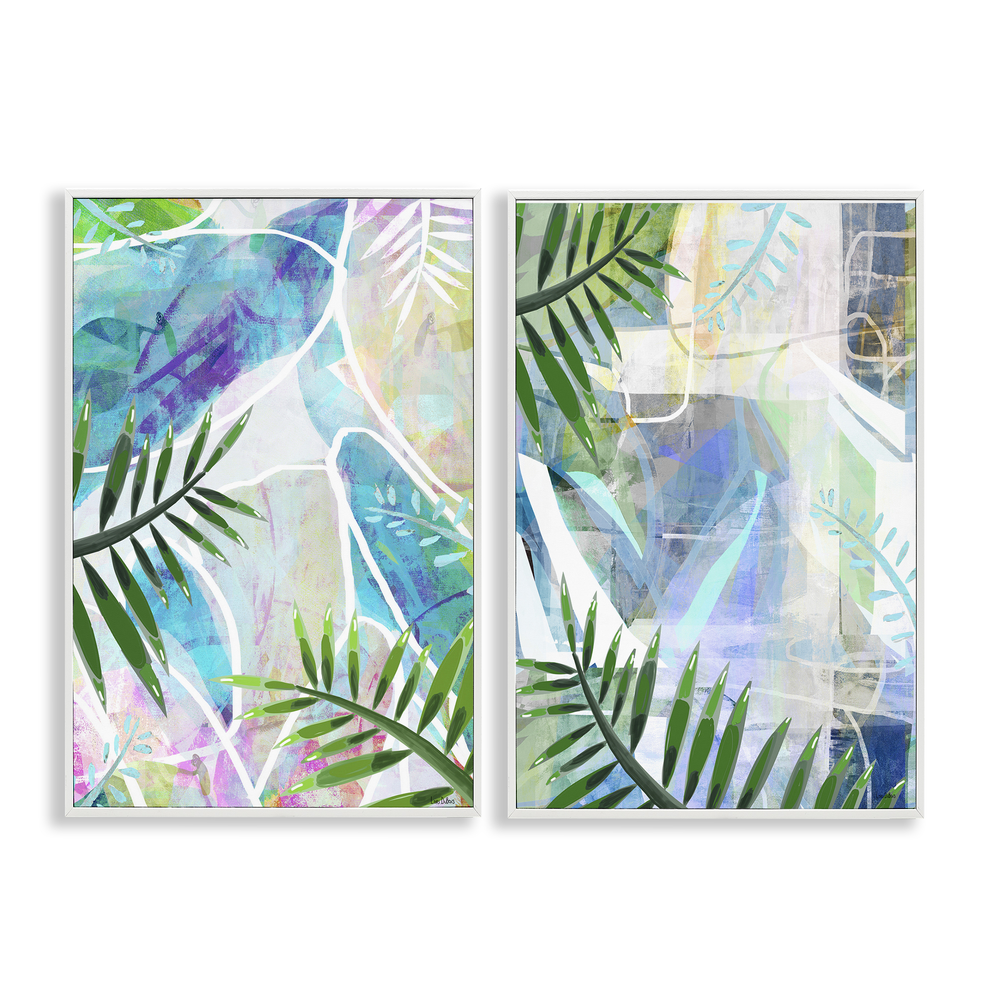 Stupell Industries Abstract Pastel Palm Shapes Plants & Flowers Painting White Framed Art Print Wall Art, 12 x 18, Set of 2