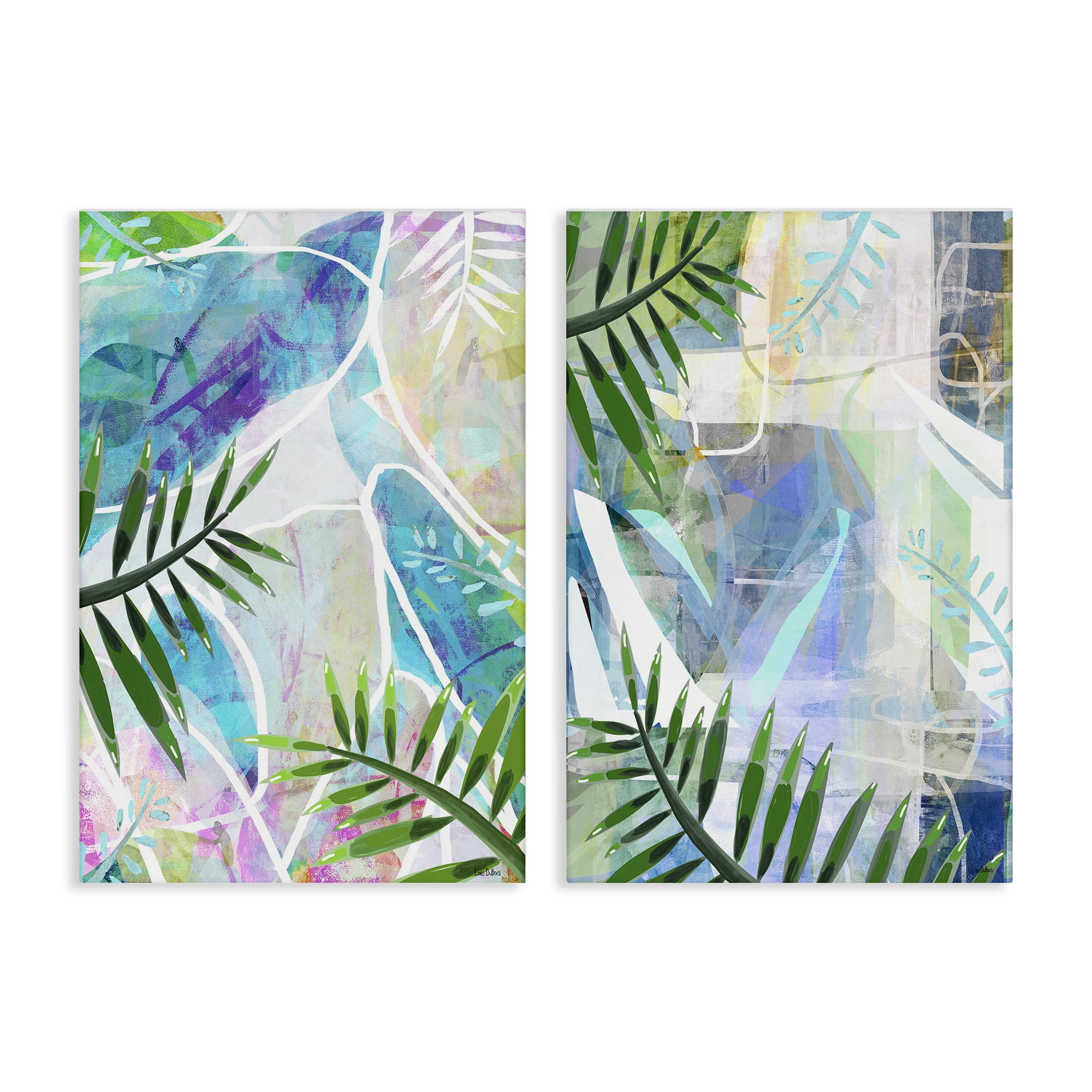 Stupell Industries Abstract Pastel Palm Shapes Plants & Flowers Painting Wrapped Canvas Art Print Wall Art, 24 x 36, Set of 2