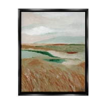 Stupell Industries Abstract Pasture with River Landscape Painting Black Floater Framed Canvas Art Print Wall Art, 17 x 21