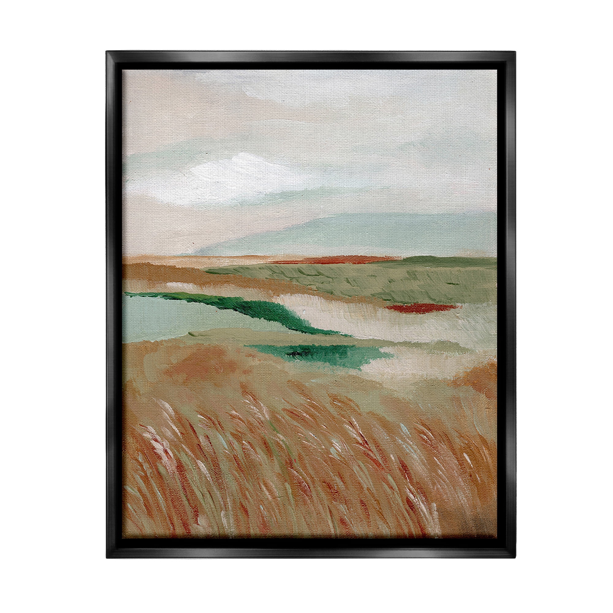 Stupell Industries Abstract Pasture with River Landscape Painting Black Floater Framed Canvas Art Print Wall Art, 25 x 31