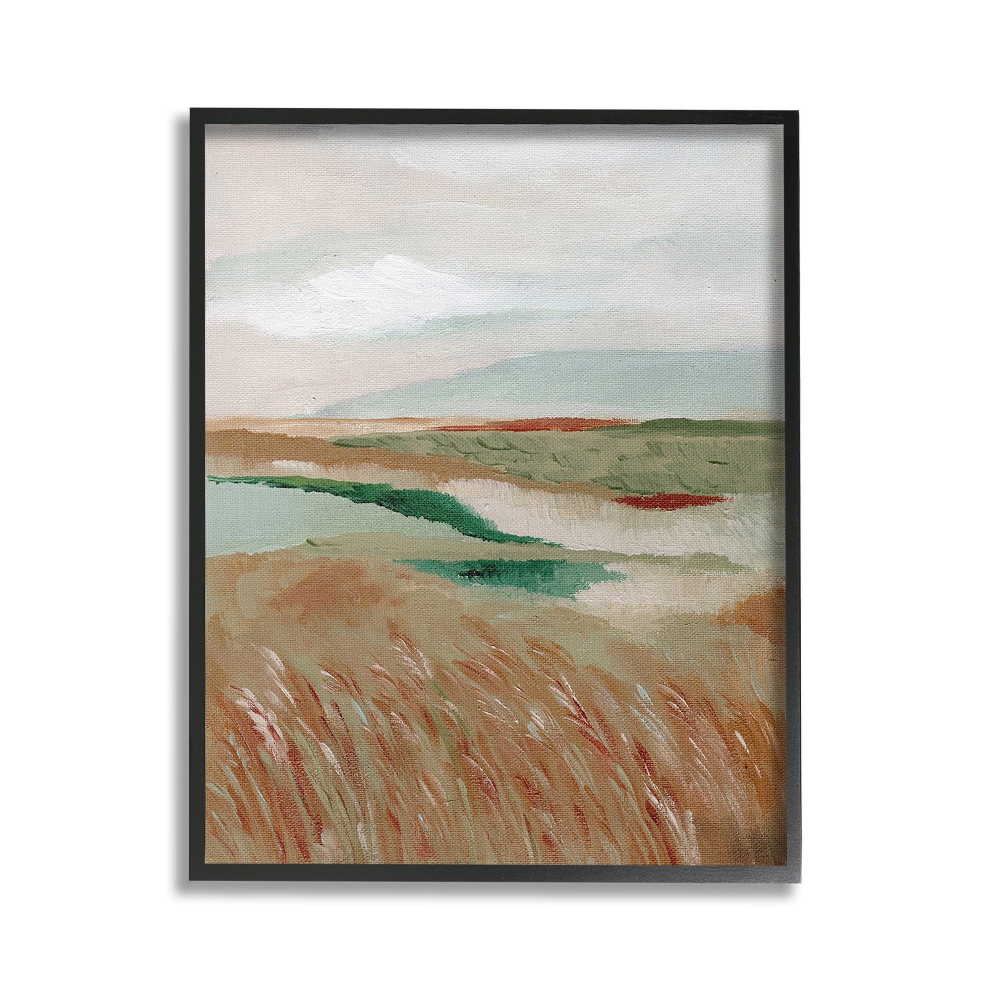 Stupell Industries Abstract Pasture with River Landscape Painting Black Framed Art Print Wall Art, 24 x 30