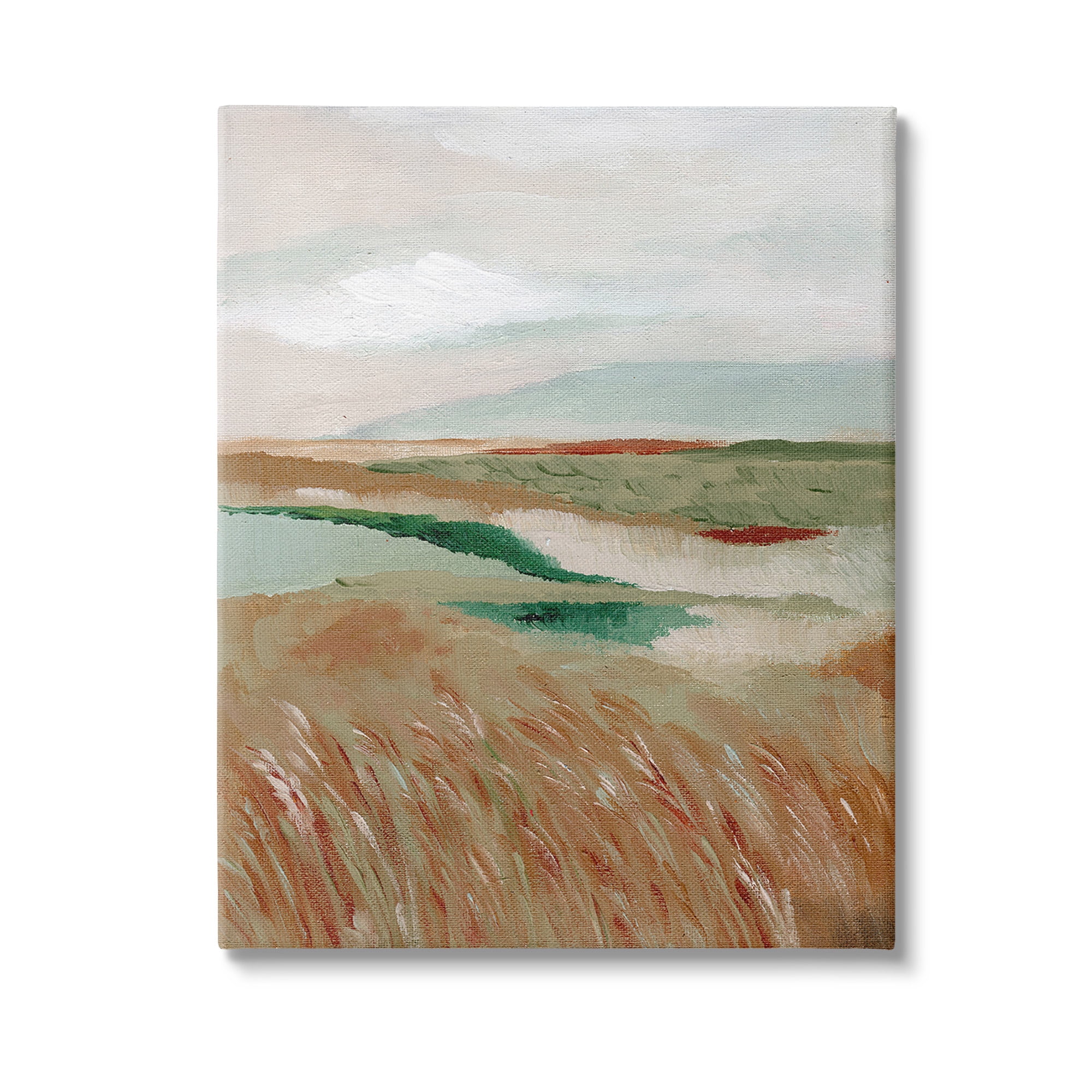 Stupell Industries Abstract Pasture with River Landscape Painting Gallery Wrapped Canvas Art Print Wall Art, 30 x 40