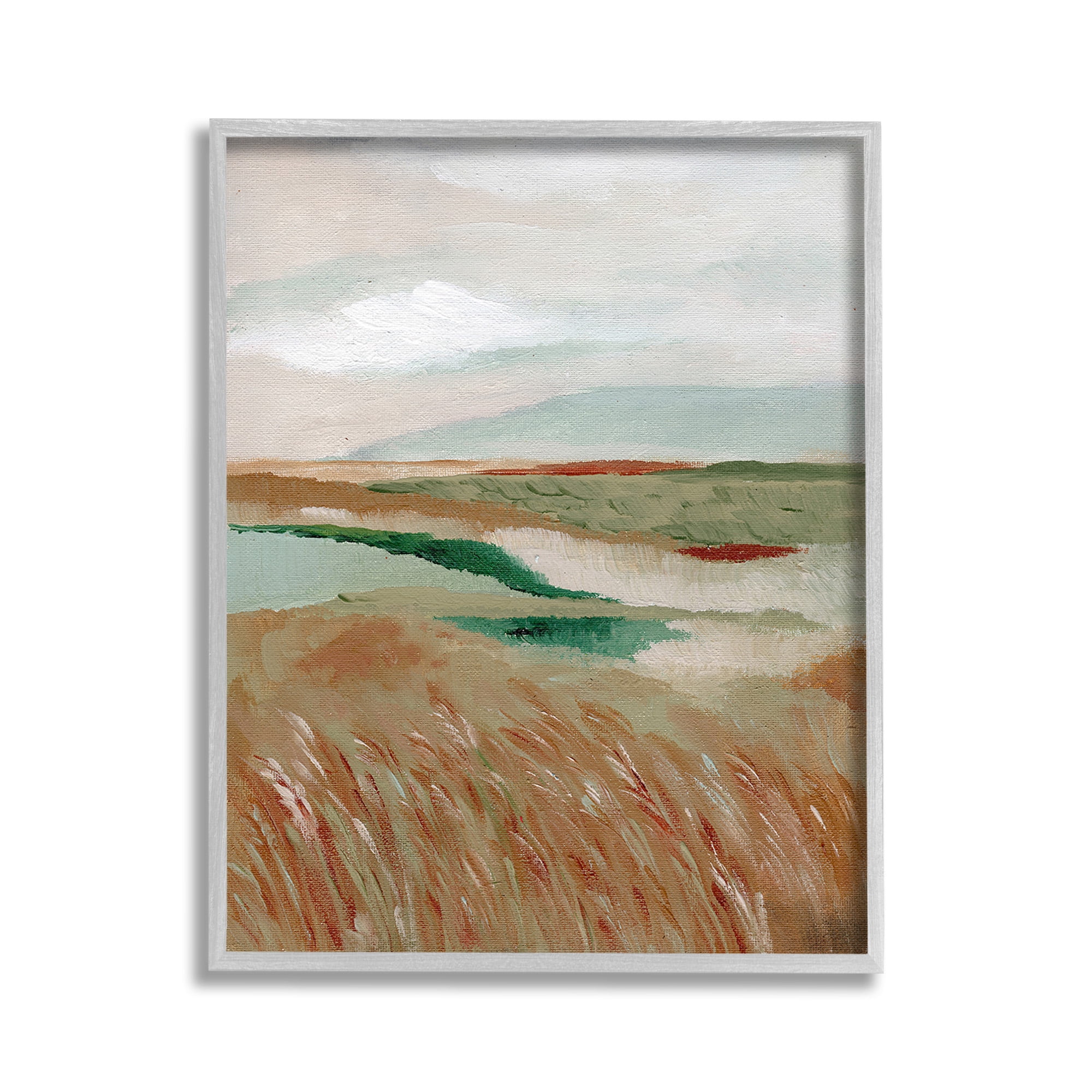 Stupell Industries Abstract Pasture with River Landscape Painting Gray Framed Art Print Wall Art, 11 x 14