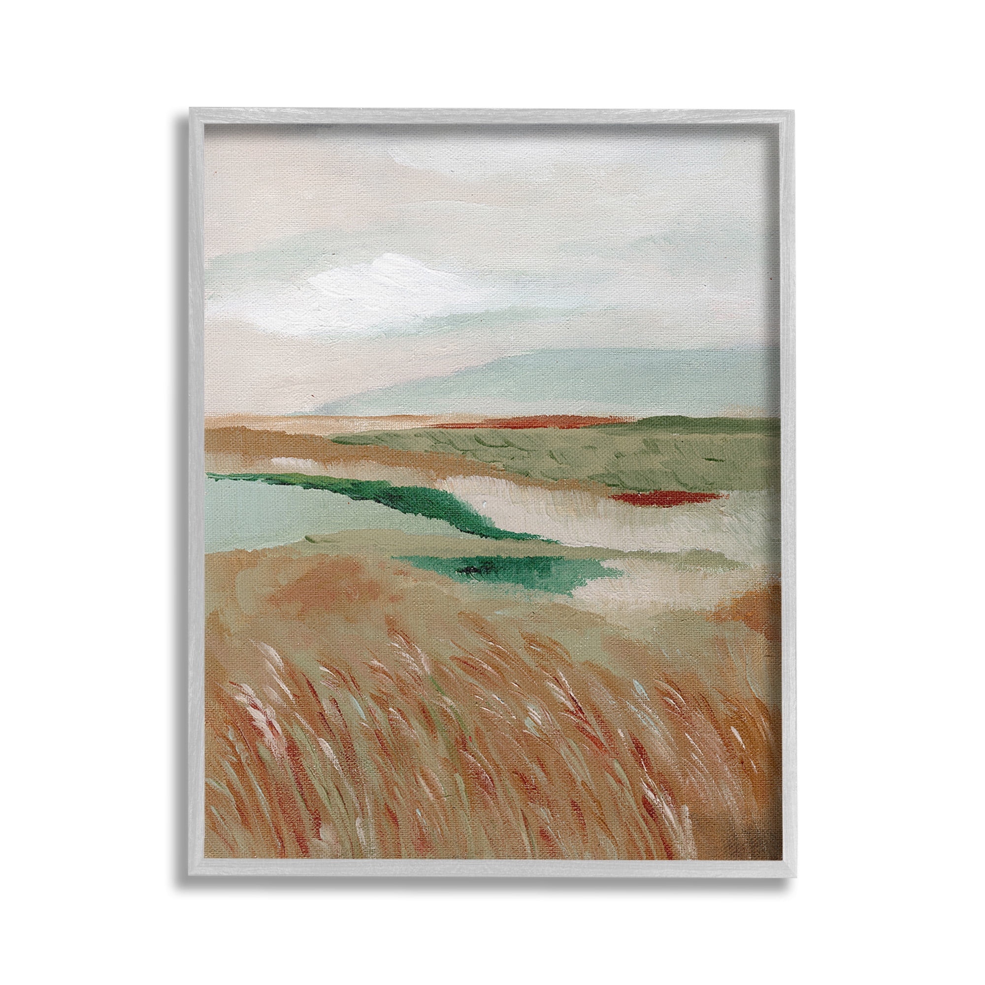 Stupell Industries Abstract Pasture with River Landscape Painting Gray Framed Art Print Wall Art, 24 x 30