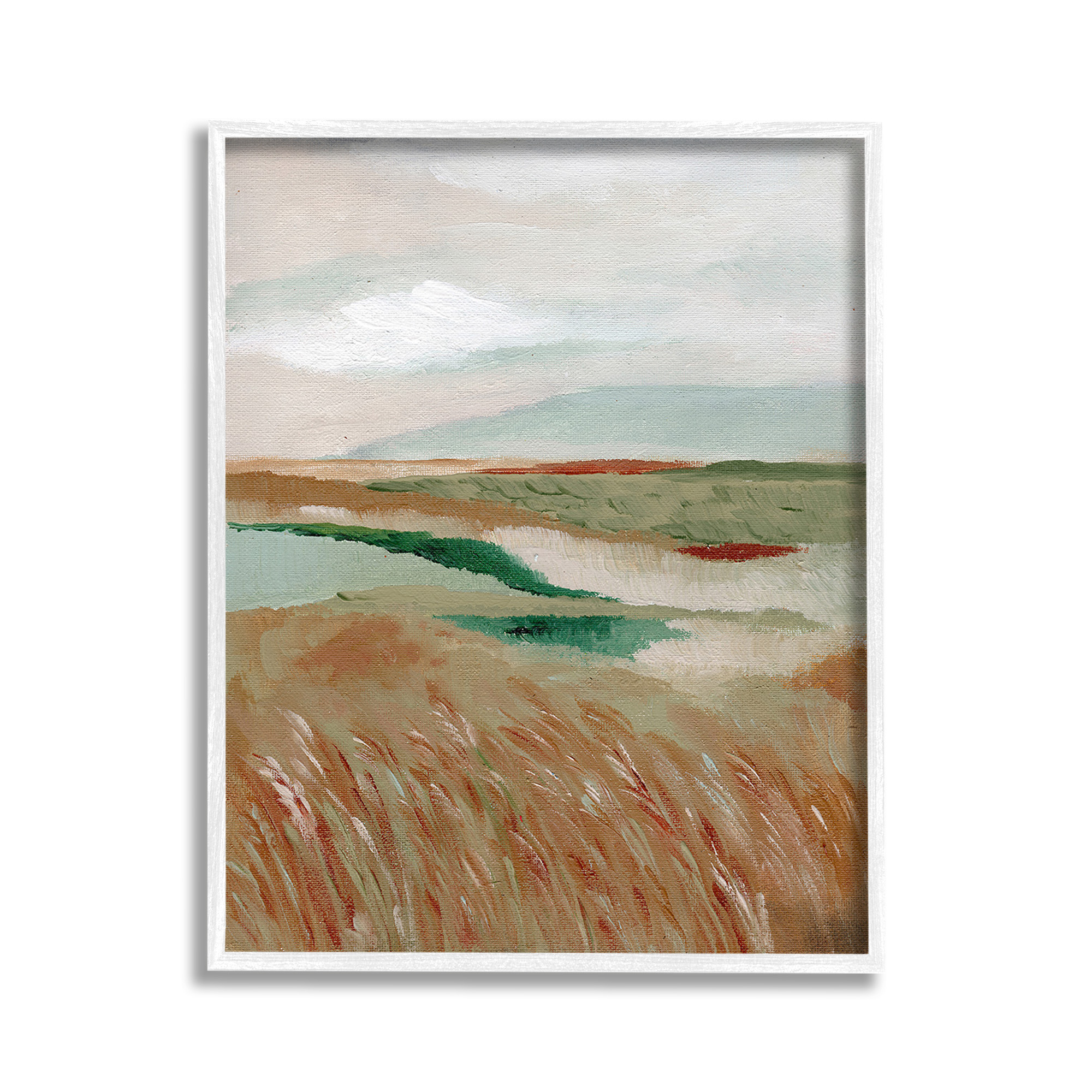 Stupell Industries Abstract Pasture with River Landscape Painting White Framed Art Print Wall Art, 11 x 14