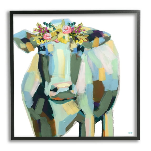 Stupell Industries Abstract Patchwork Dairy Cow Chic Flower Crown, 24 x 24, Design by Shelby Dillon