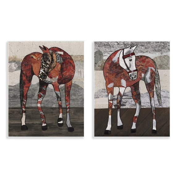 Stupell Industries Abstract Patchwork Horses Animals Painting Unframed Art Print Wall Art, 11 x 14, Set of 2