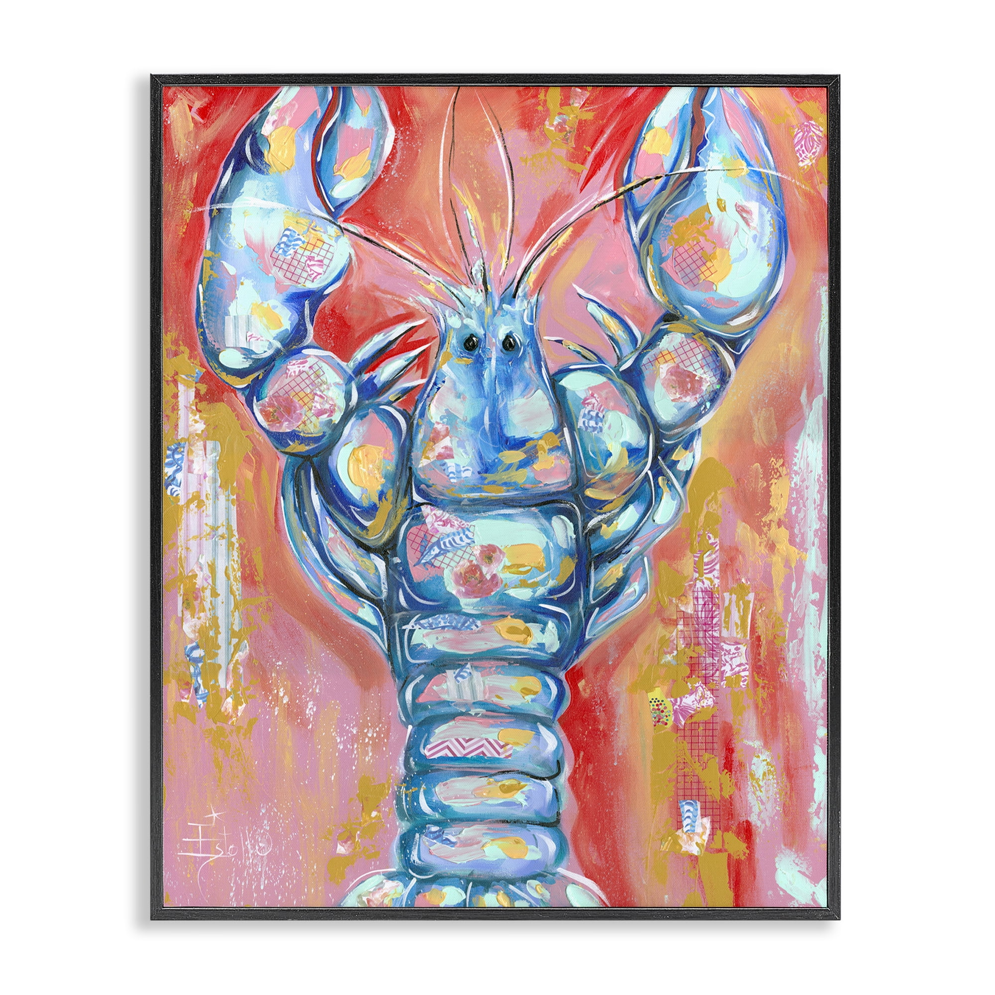 Stupell Industries Abstract Patchwork Lobster Nautical & Beach Painting Black Framed Art Print Wall Art, 11 x 14