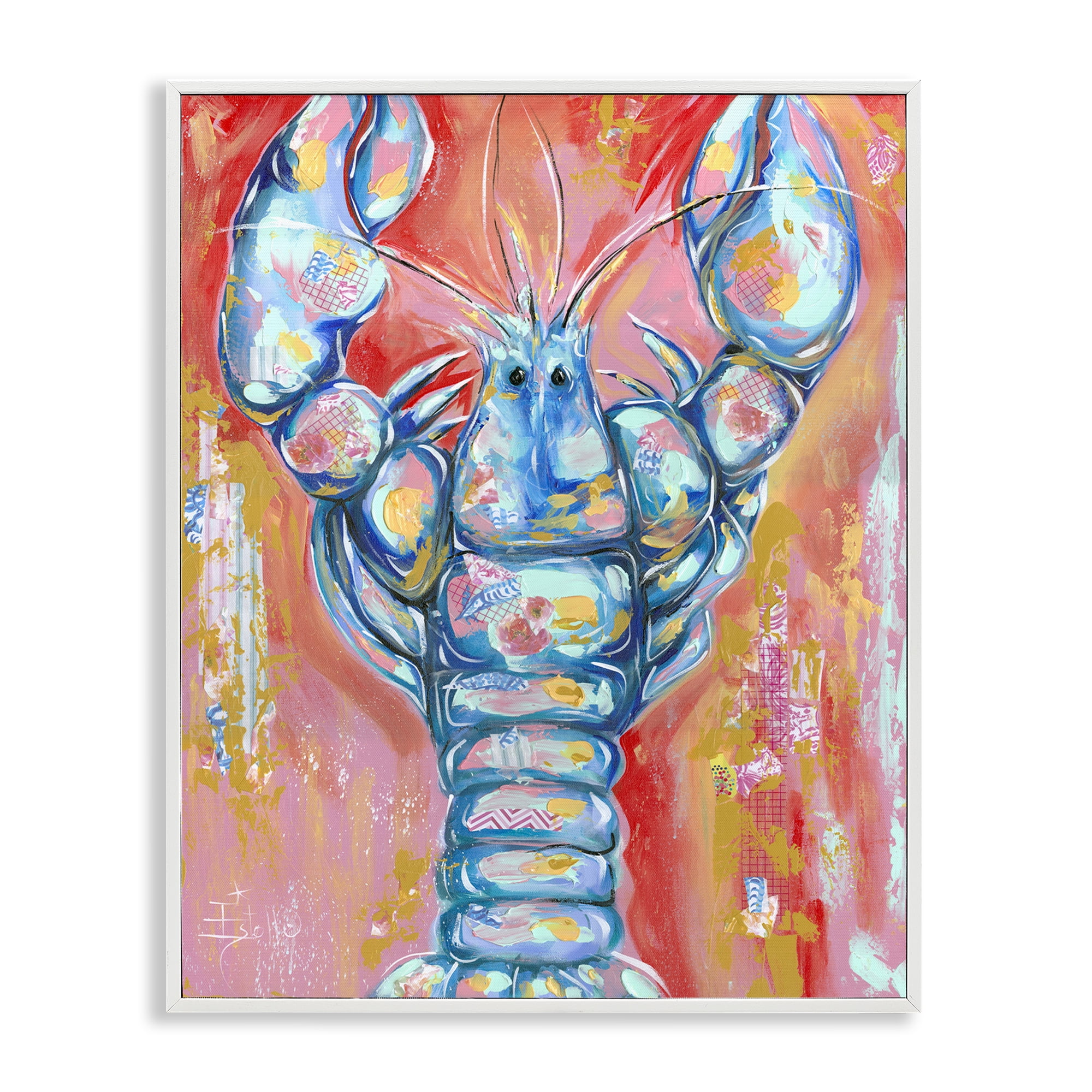 Stupell Industries Abstract Patchwork Lobster Nautical & Beach Painting White Framed Art Print Wall Art, 11 x 14
