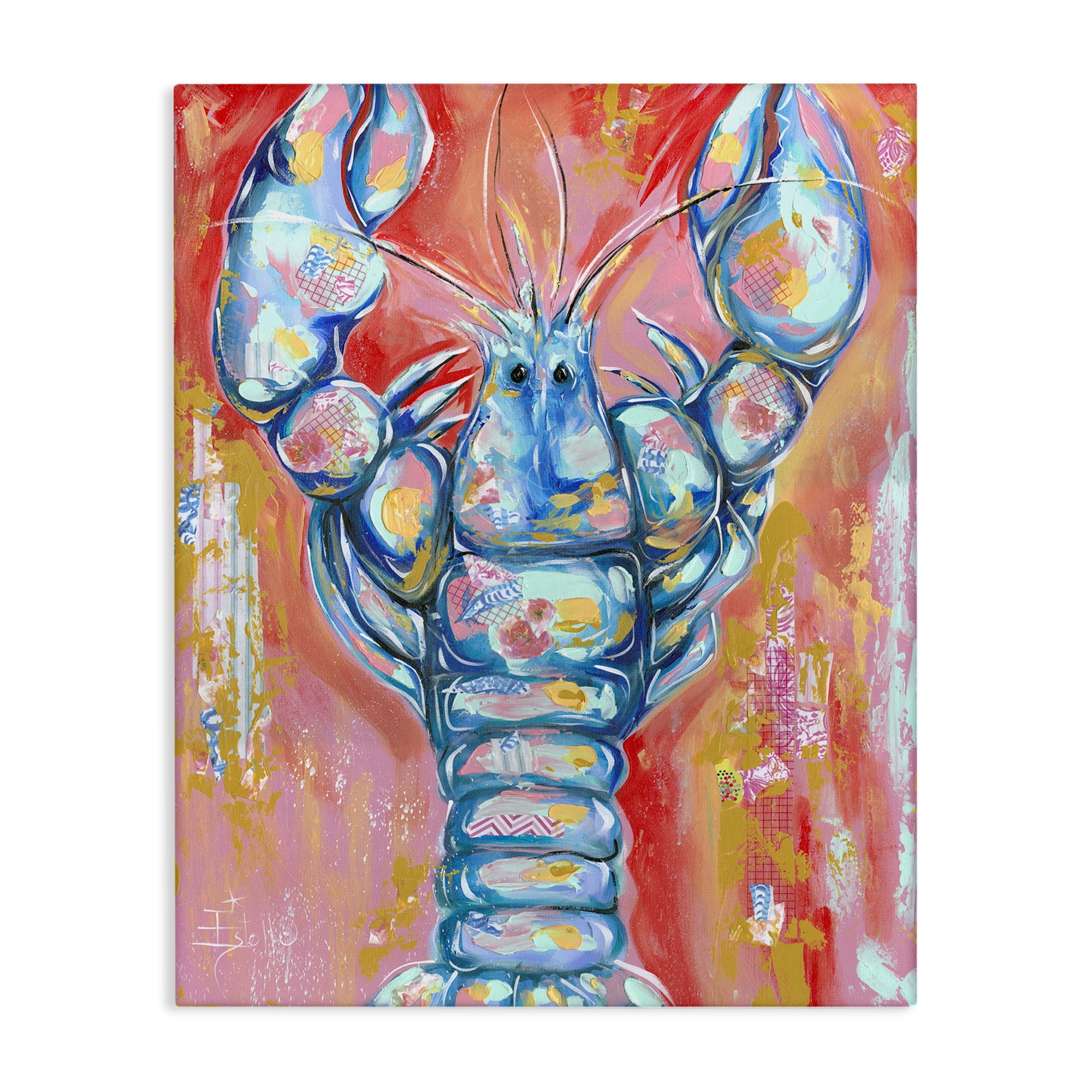 Stupell Industries Abstract Patchwork Lobster Nautical & Beach Painting Wrapped Canvas Art Print Wall Art, 36 x 48