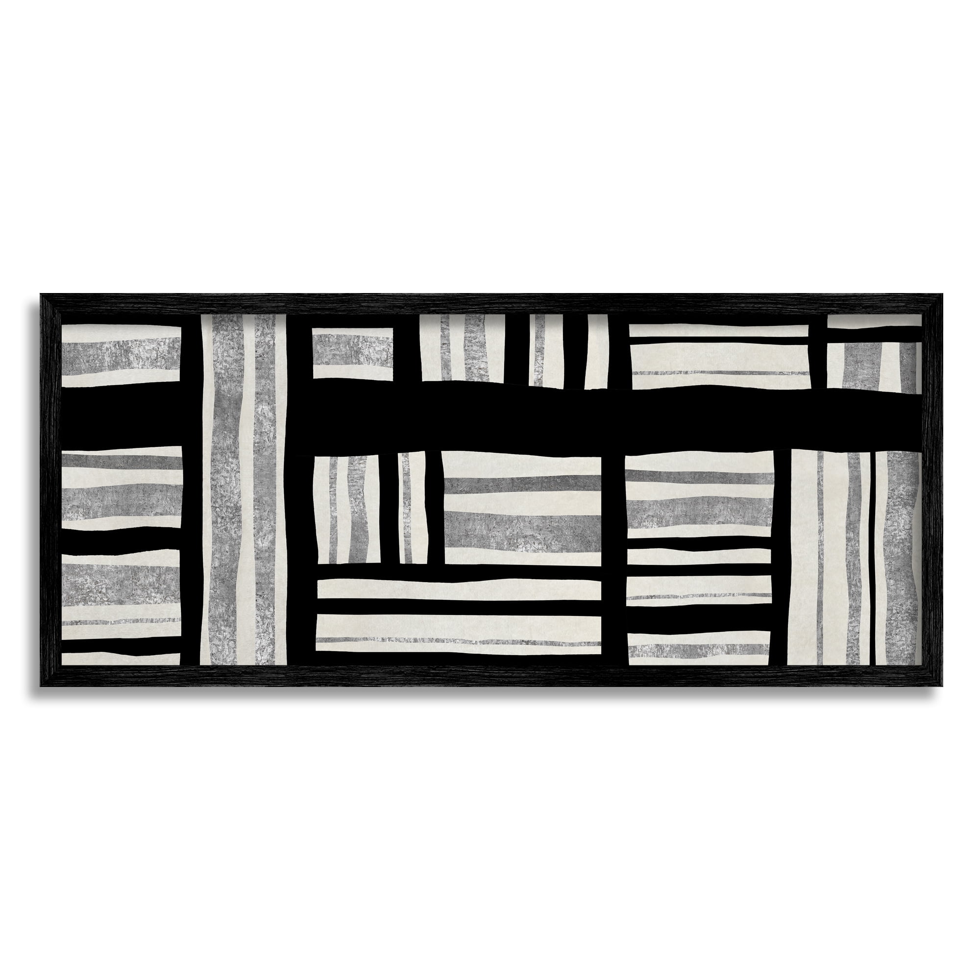 Stupell Industries Abstract Patchwork Perpendicular Quilted Lines Black Grey, 10 x 24, Designed by Ellie Roberts