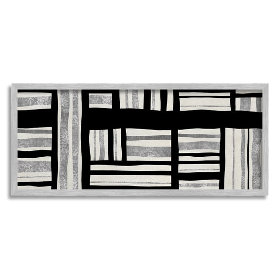 Stupell Industries Abstract Patchwork Perpendicular Quilted Lines Black Grey, 10 x 24, Designed by Ellie Roberts