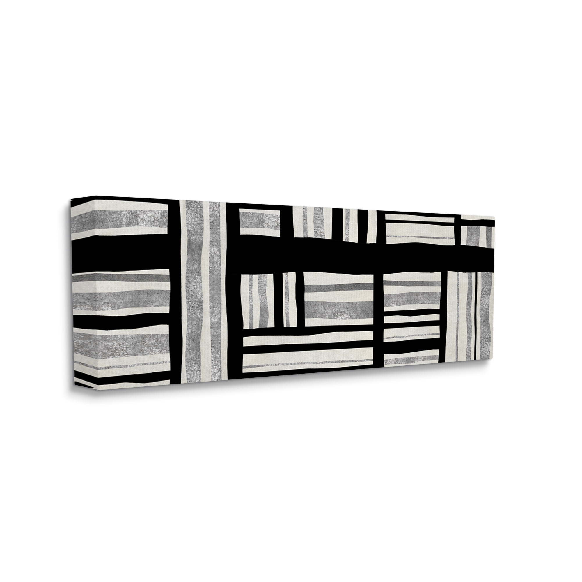 Stupell Industries Abstract Patchwork Perpendicular Quilted Lines Black Grey, 20 x 48, Designed by Ellie Roberts
