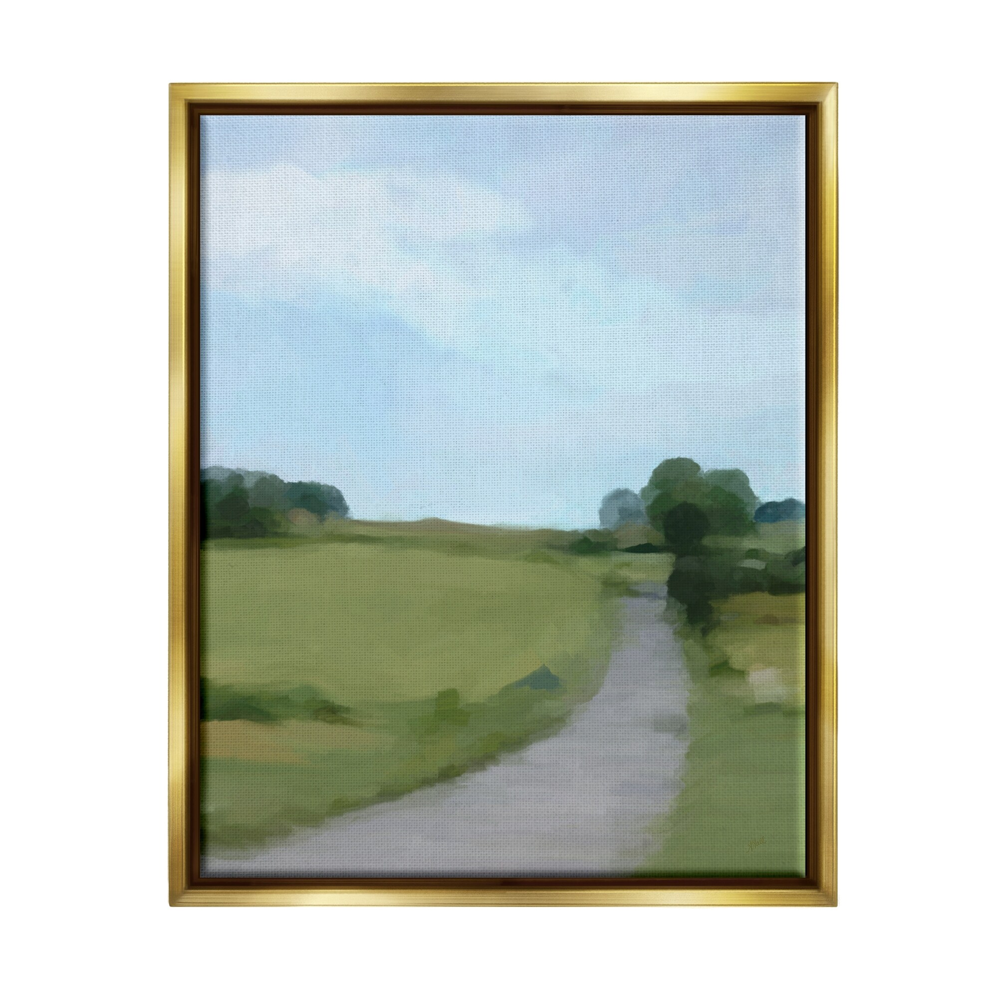 Stupell Industries Abstract Path Through Grassland Rural Landscape Scene Painting Metallic Gold Floating Framed Canvas Print Wall Art, Design by Amy Hall