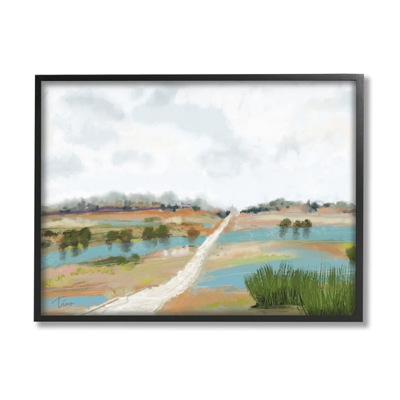 Stupell Industries Abstract Path Landscape Landscape Painting Black Framed Art Print Wall Art, 30 x 24
