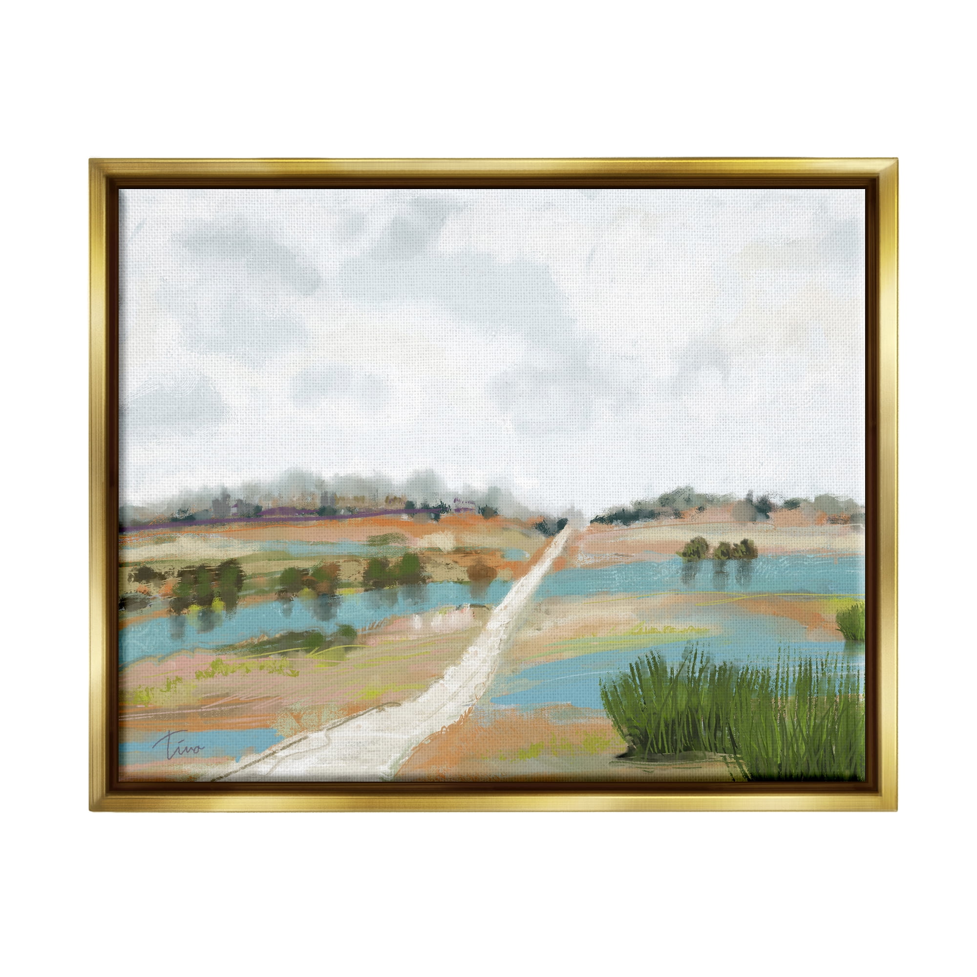 Stupell Industries Abstract Path Landscape Landscape Painting Gold Floater Framed Canvas Art Print Wall Art, 21 x 17