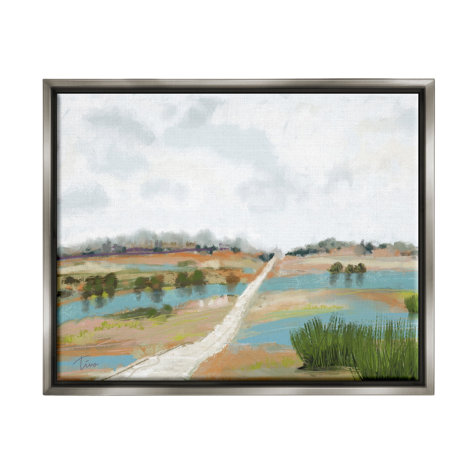 Stupell Industries Abstract Path Landscape Landscape Painting Gray Floater Framed Canvas Art Print Wall Art, 31 x 25