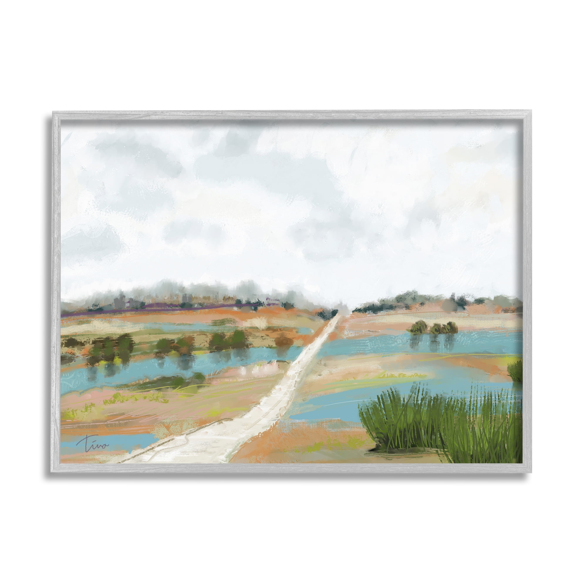 Stupell Industries Abstract Path Landscape Landscape Painting Gray Framed Art Print Wall Art, 20 x 16