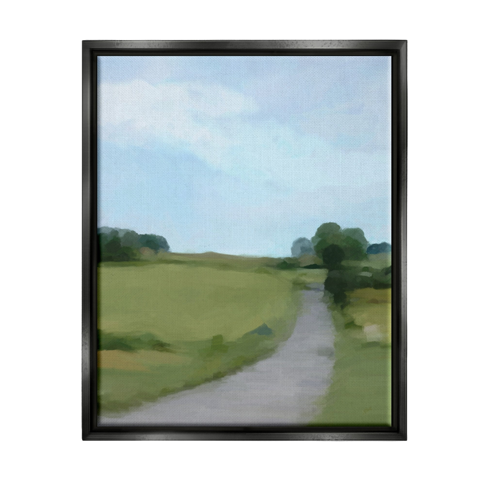 Stupell Industries Abstract Path Through Grassland Rural Landscape Scene Painting Jet Black Floating Framed Canvas Print Wall Art, Design by Amy Hall