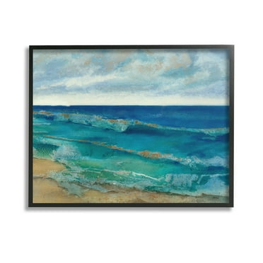 Stupell Industries Abstract Pattern Beach Landscape Painting Black Framed Art Print Wall Art, 14 x 11