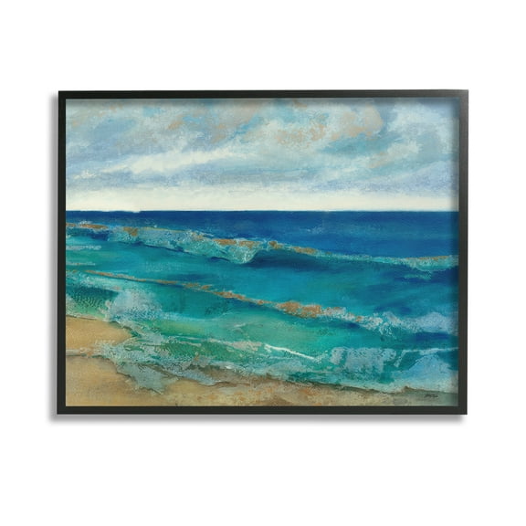 Stupell Industries Abstract Pattern Beach Landscape Painting Black Framed Art Print Wall Art, 14 x 11