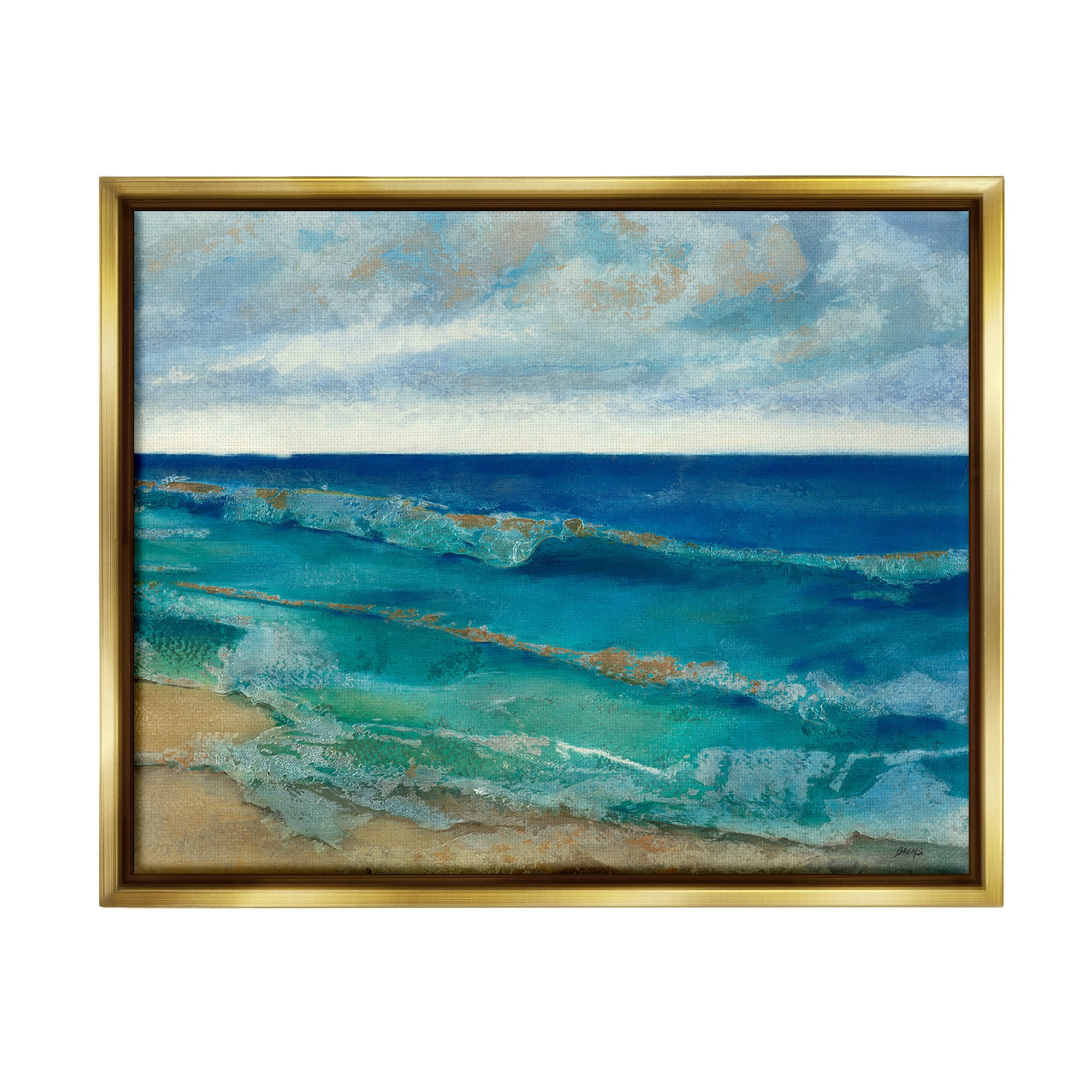 Stupell Industries Abstract Pattern Beach Landscape Painting Gold Floater Framed Canvas Art Print Wall Art, 21 x 17