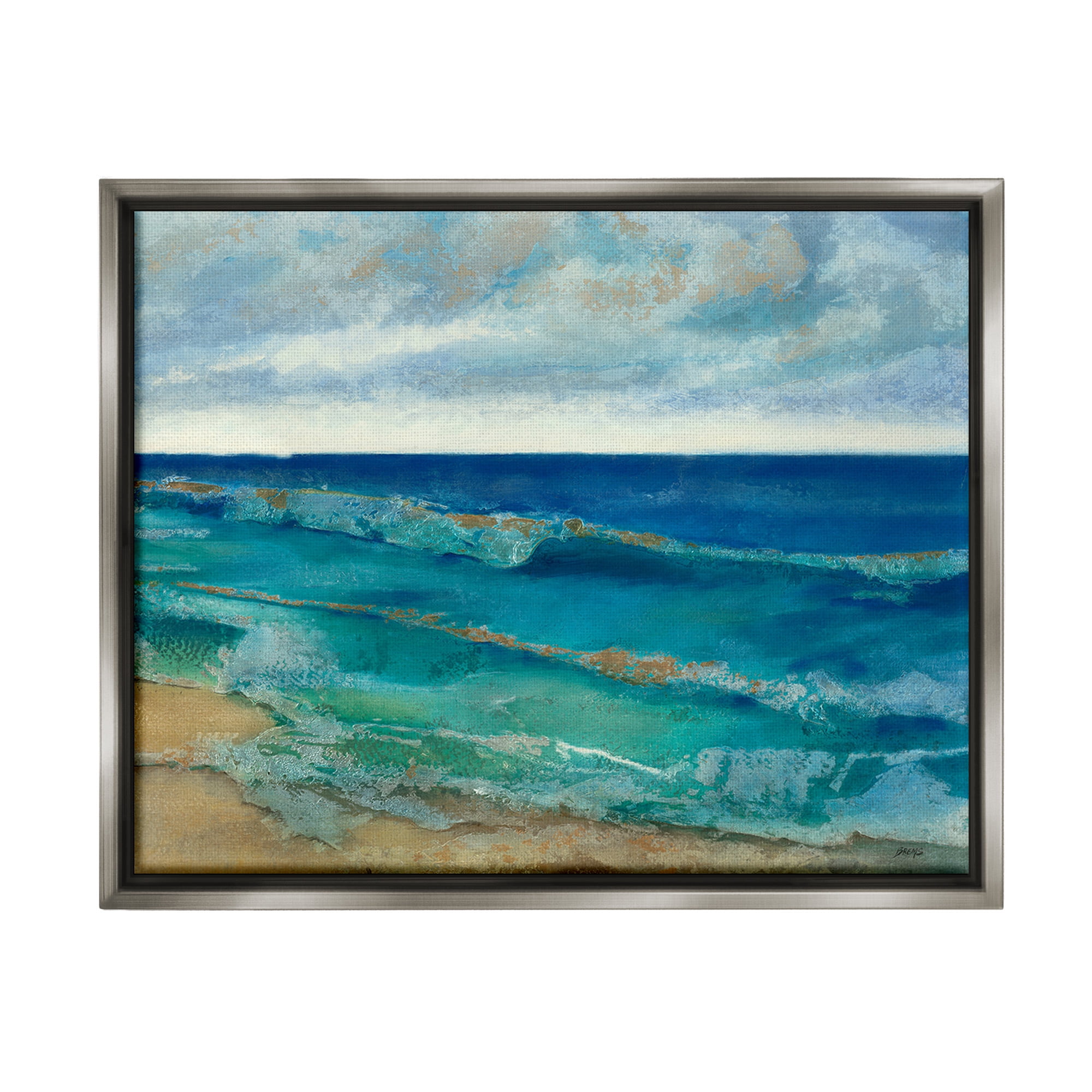 Stupell Industries Abstract Pattern Beach Landscape Painting Gray Floater Framed Canvas Art Print Wall Art, 31 x 25
