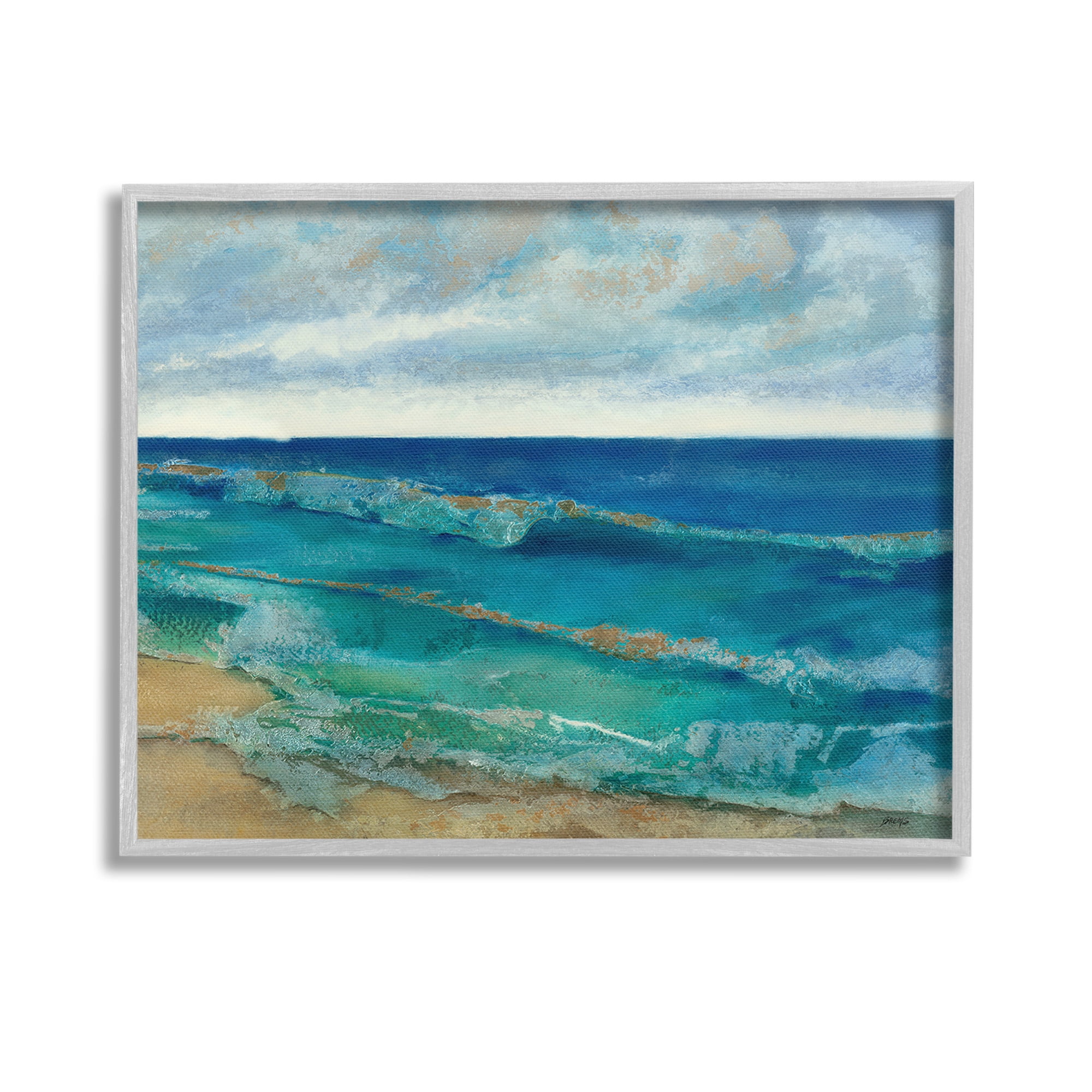 Stupell Industries Abstract Pattern Beach Landscape Painting Gray Framed Art Print Wall Art, 14 x 11