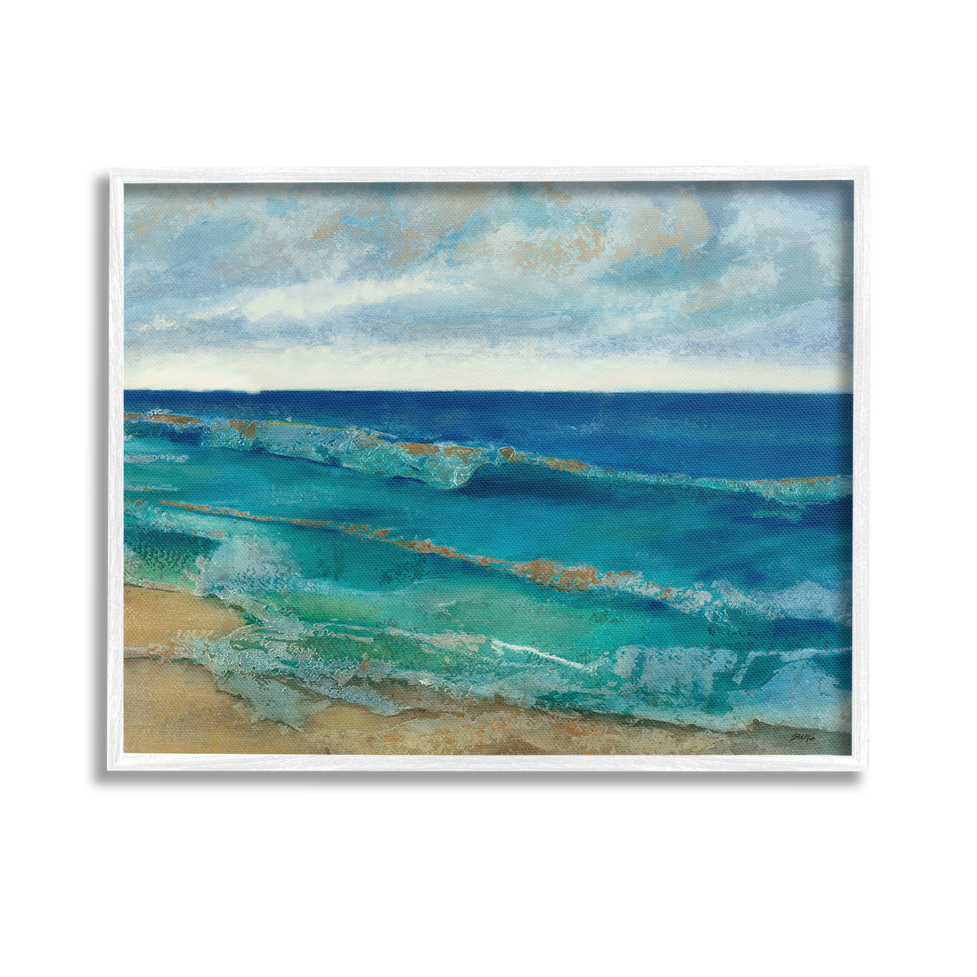 Stupell Industries Abstract Pattern Beach Landscape Painting White Framed Art Print Wall Art, 14 x 11