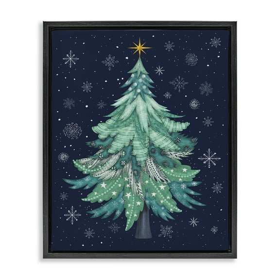 Stupell Industries Abstract Pattern Xmas Tree Holiday Painting Black Floater Framed Canvas Art Prints Wall Art, 17 x 21